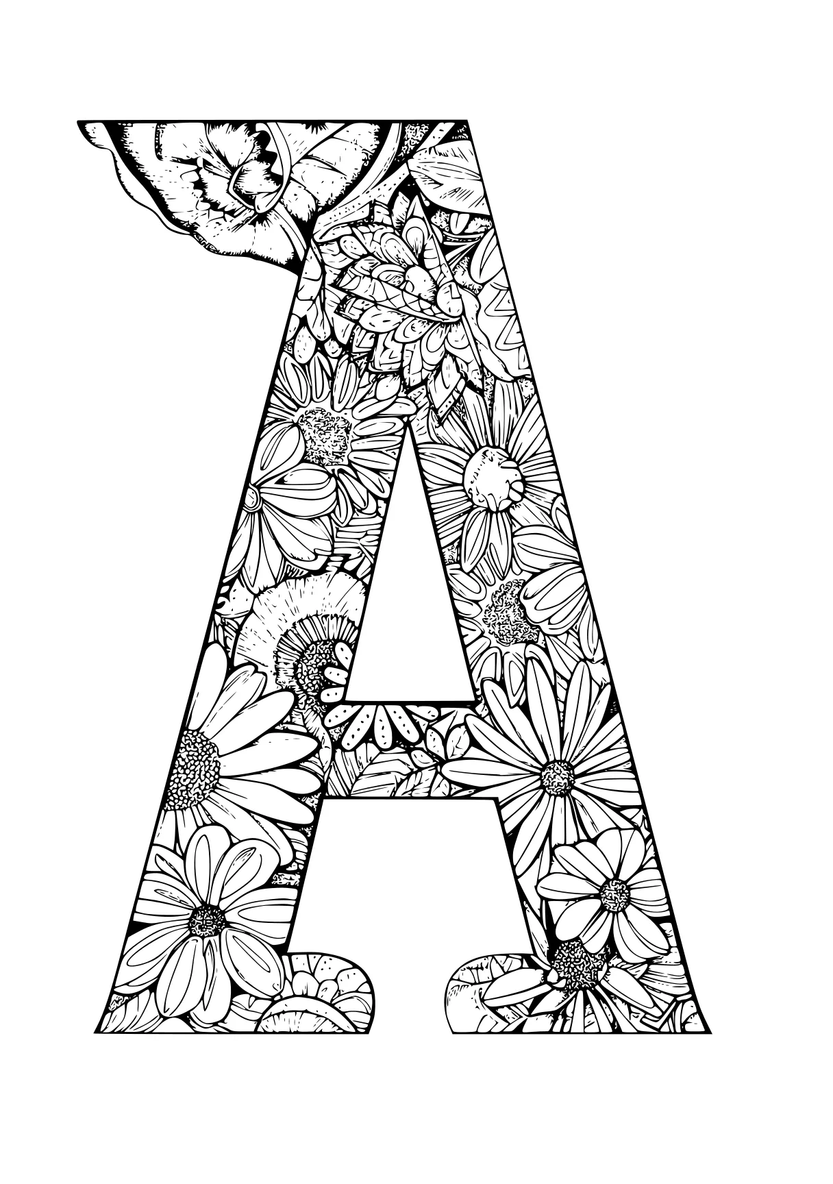 letter a coloring sheet floral, a4, alphabet, a, letters, free page downloads