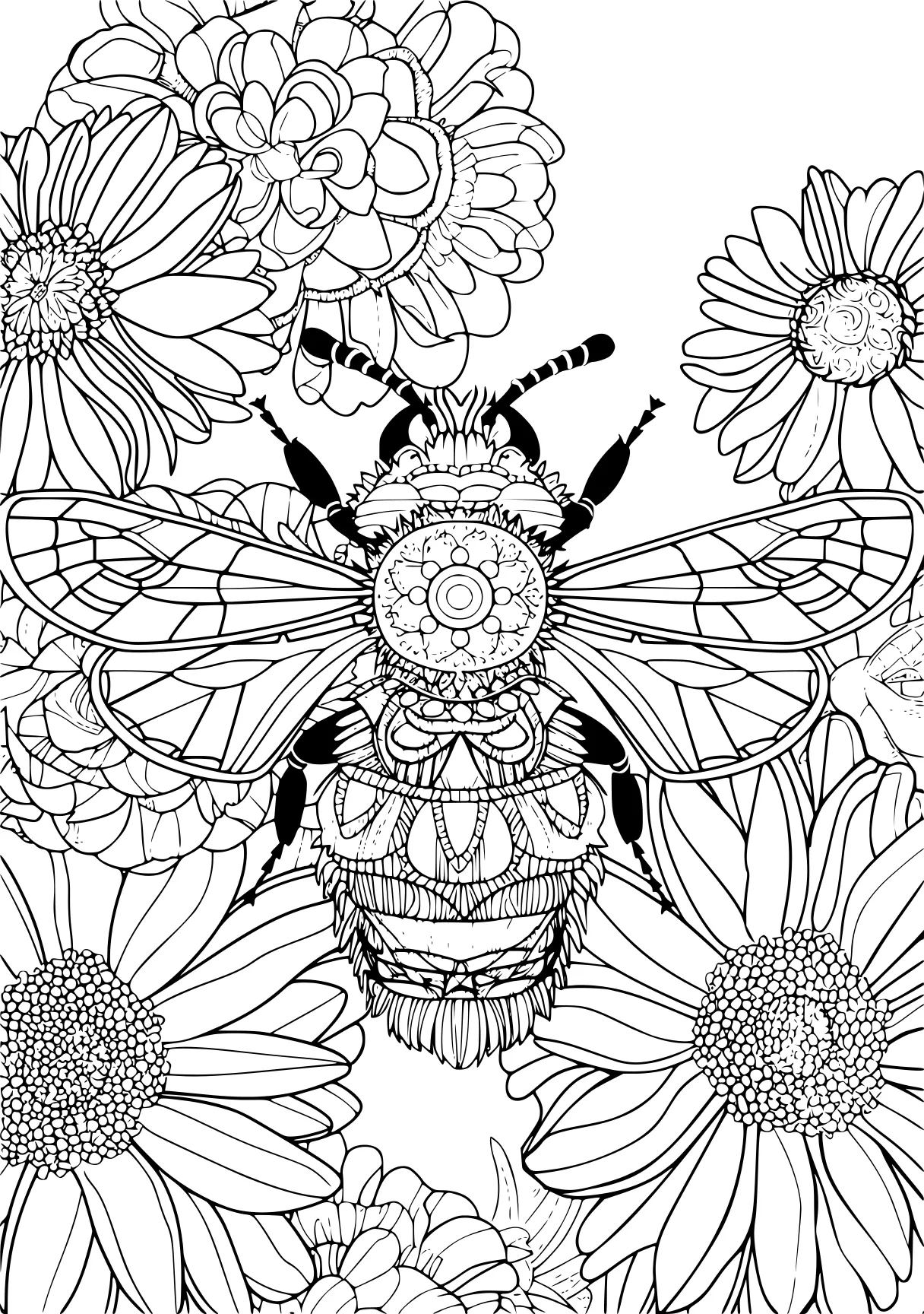 coloring pages for teens, bee, zentangle, insects, free page downloads