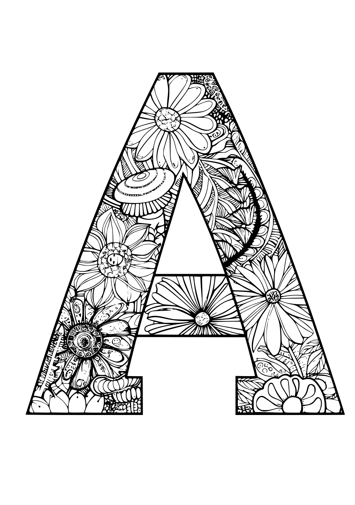 letter a coloring sheet a4, zentangle, a, an, abc, free page downloads