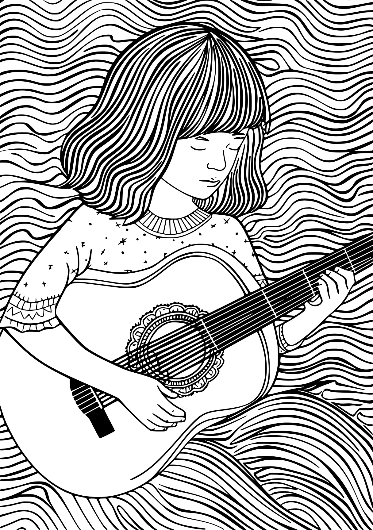 my melody coloring page guitar, zentangle, music, free downloads