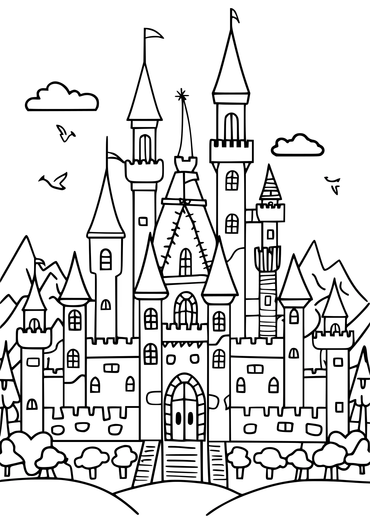 castle coloring page, castle, printables, disney, free downloads