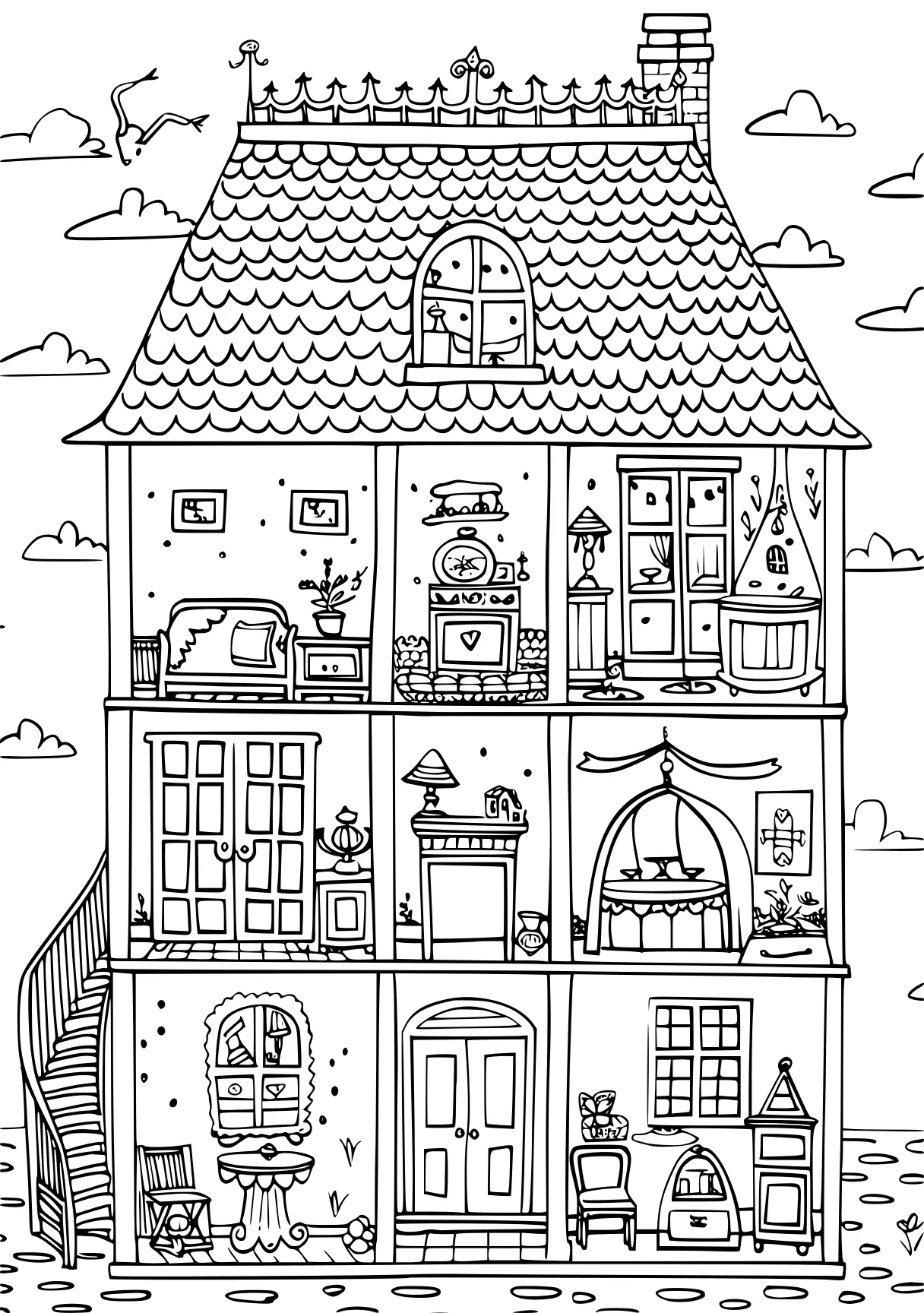 gabby's dollhouse coloring pages, house, dollhouse, neighborville, free page downloads