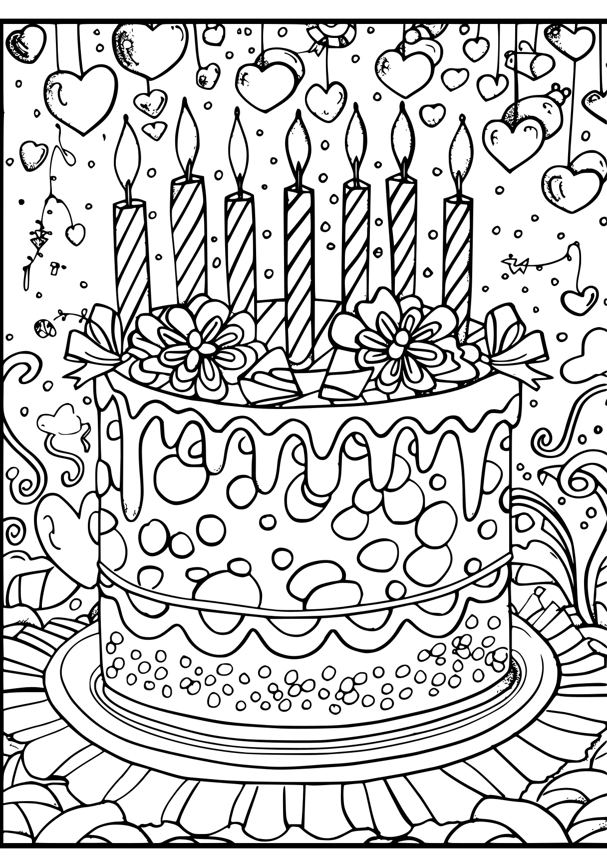 happy birthday coloring pages, cake, birthday, zentangle, free page downloads