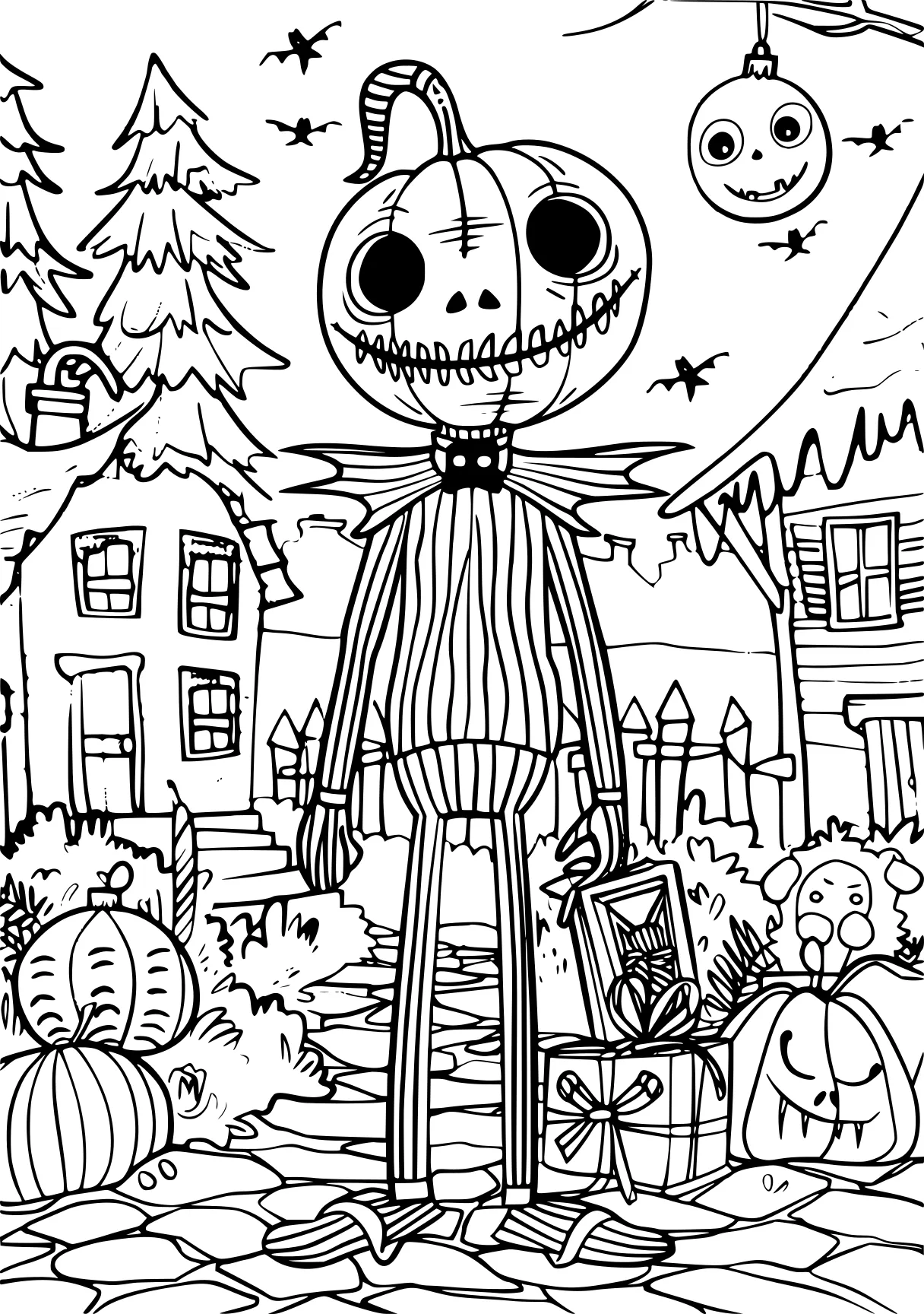 coloring pages nightmare before christmas skellington, muertos, scarecrow, free page downloads