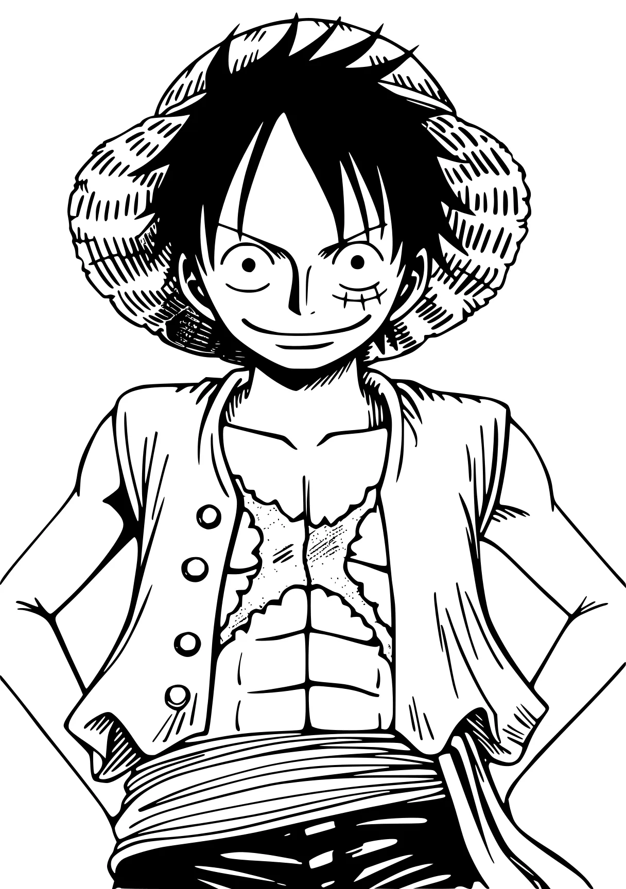 one piece coloring pages luffy, mha, tanjiro, deku, ash, free page downloads