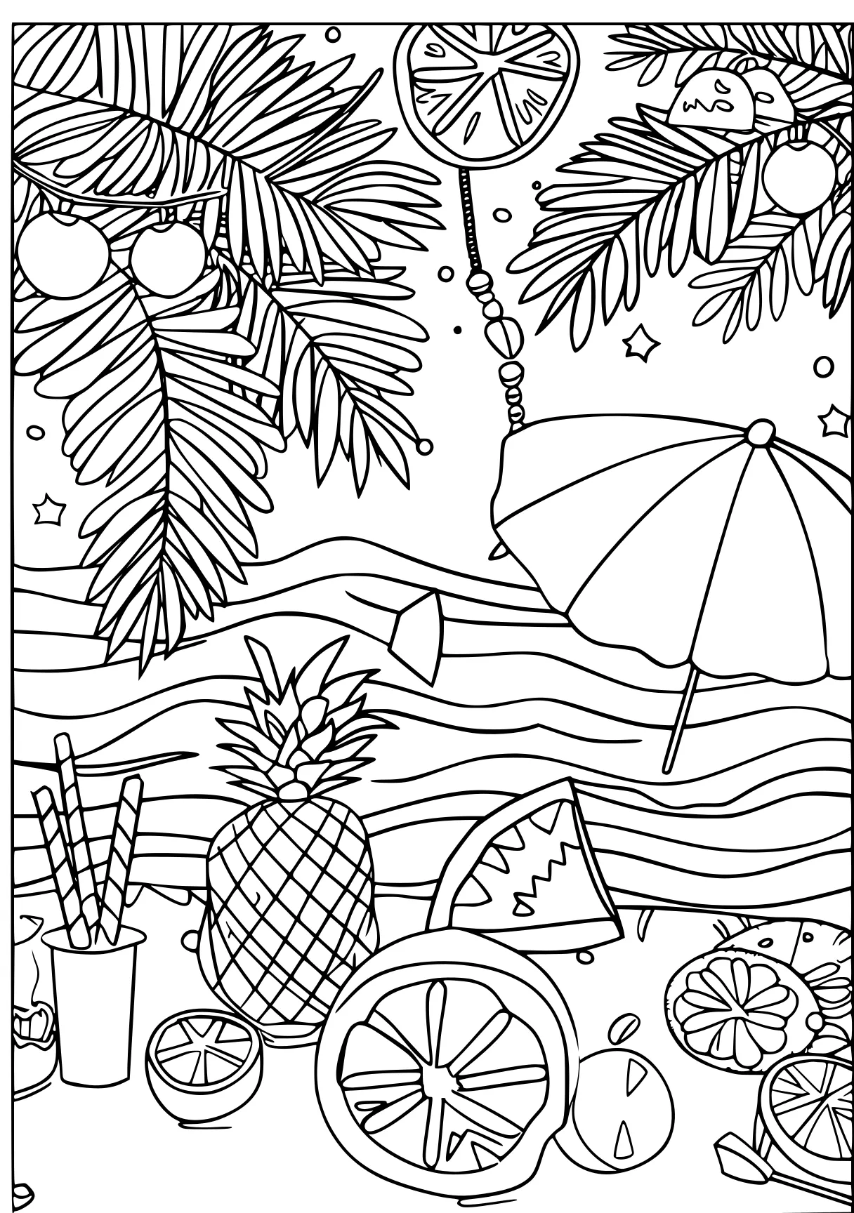 summer coloring, zentangle, colouring, illustrator, free page downloads