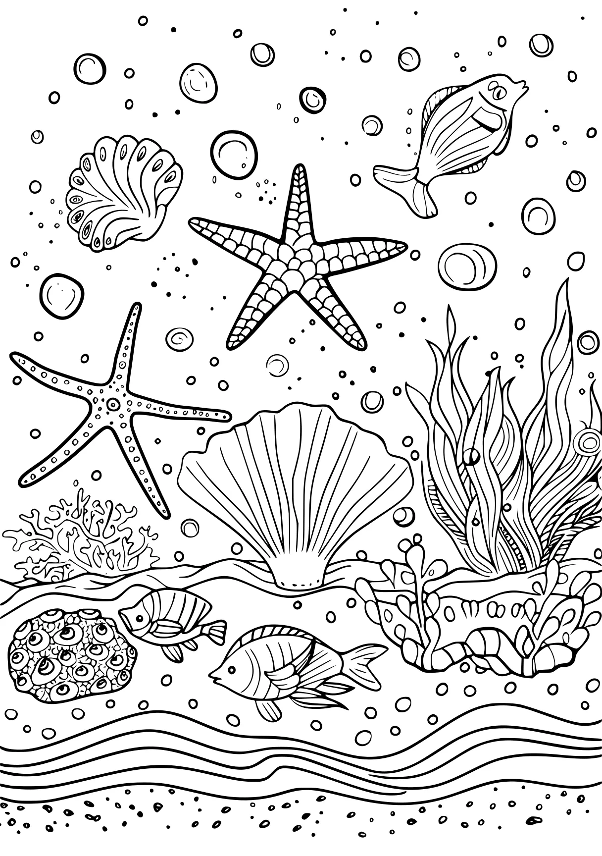 ocean coloring pages, zentangle, starfish, aquarium, free page downloads