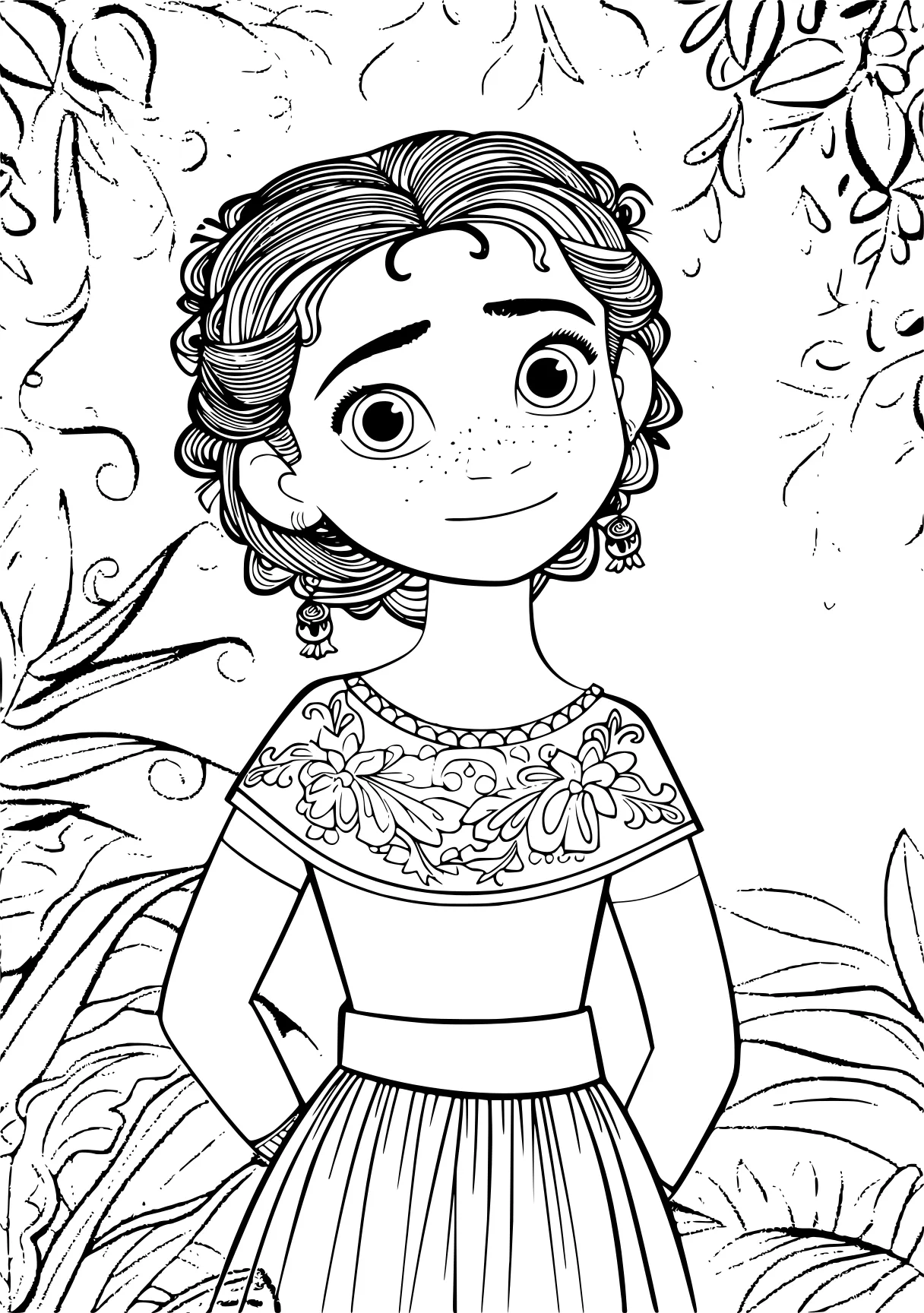 encanto color page moana, coloring, isabela, tiana, jasmine, free coloring downloads