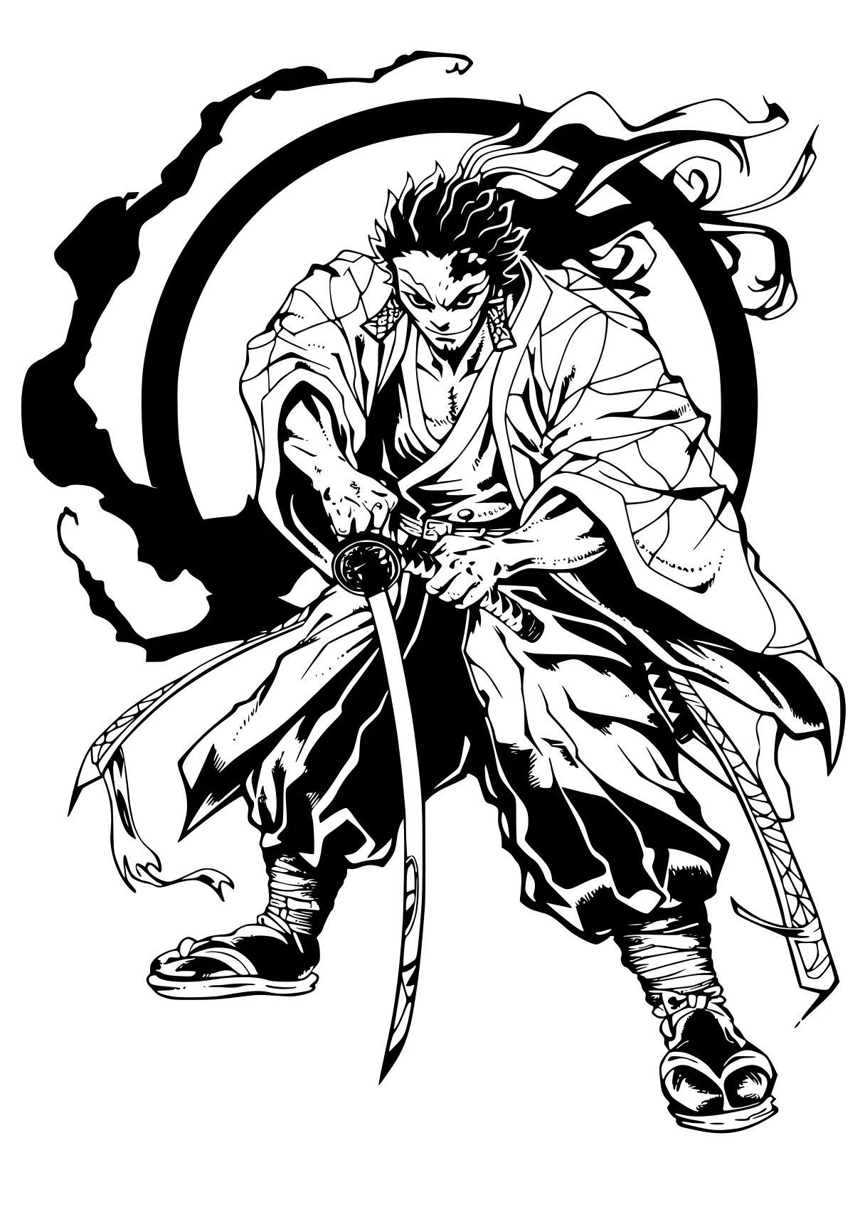 demon slayer colouring pages tanjiro, kaido, sasuke, katana, kung, free coloring page downloads