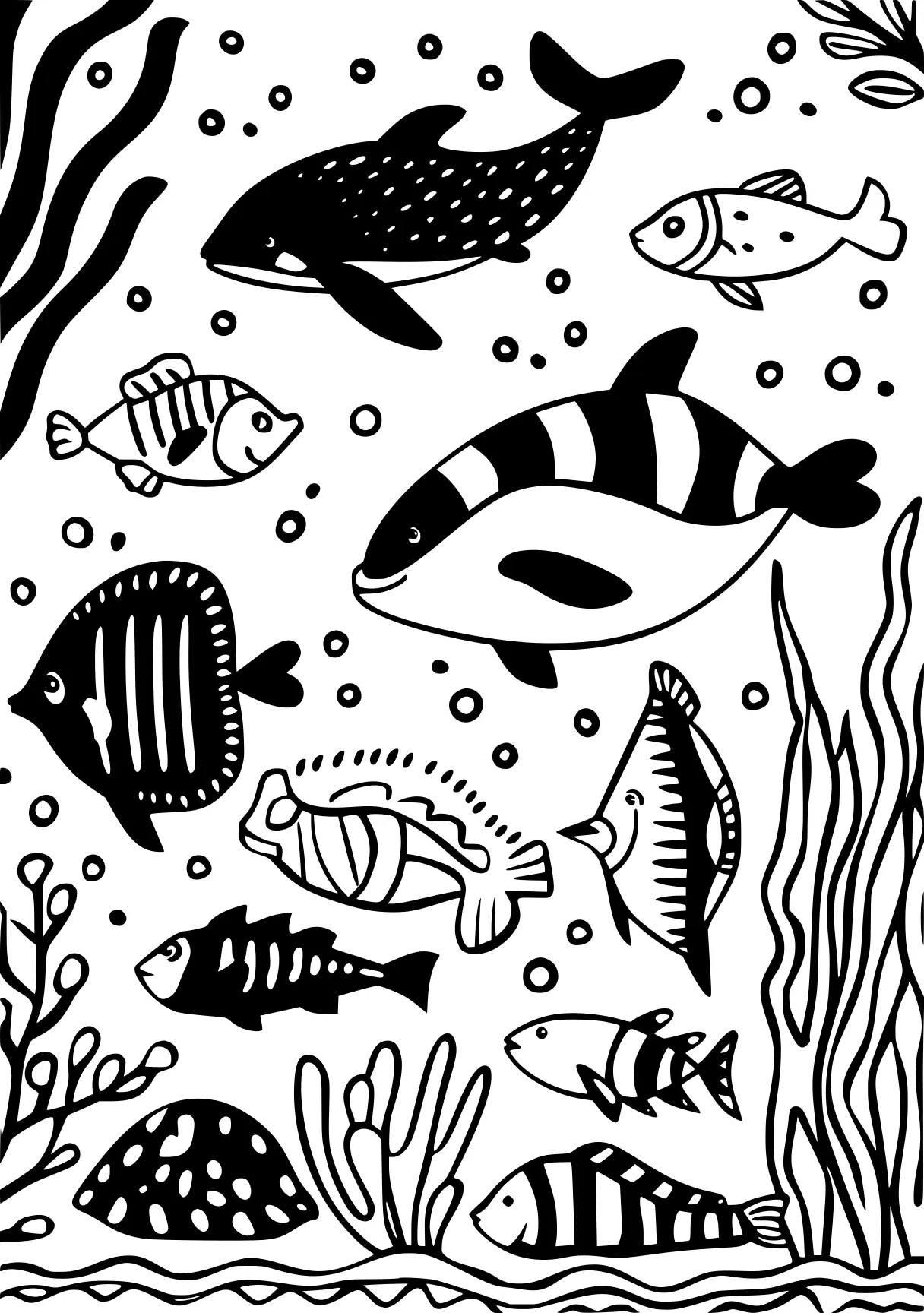 ocean animals coloring pages fish, aquarium, guppies, illustrator, zentangle, free page downloads