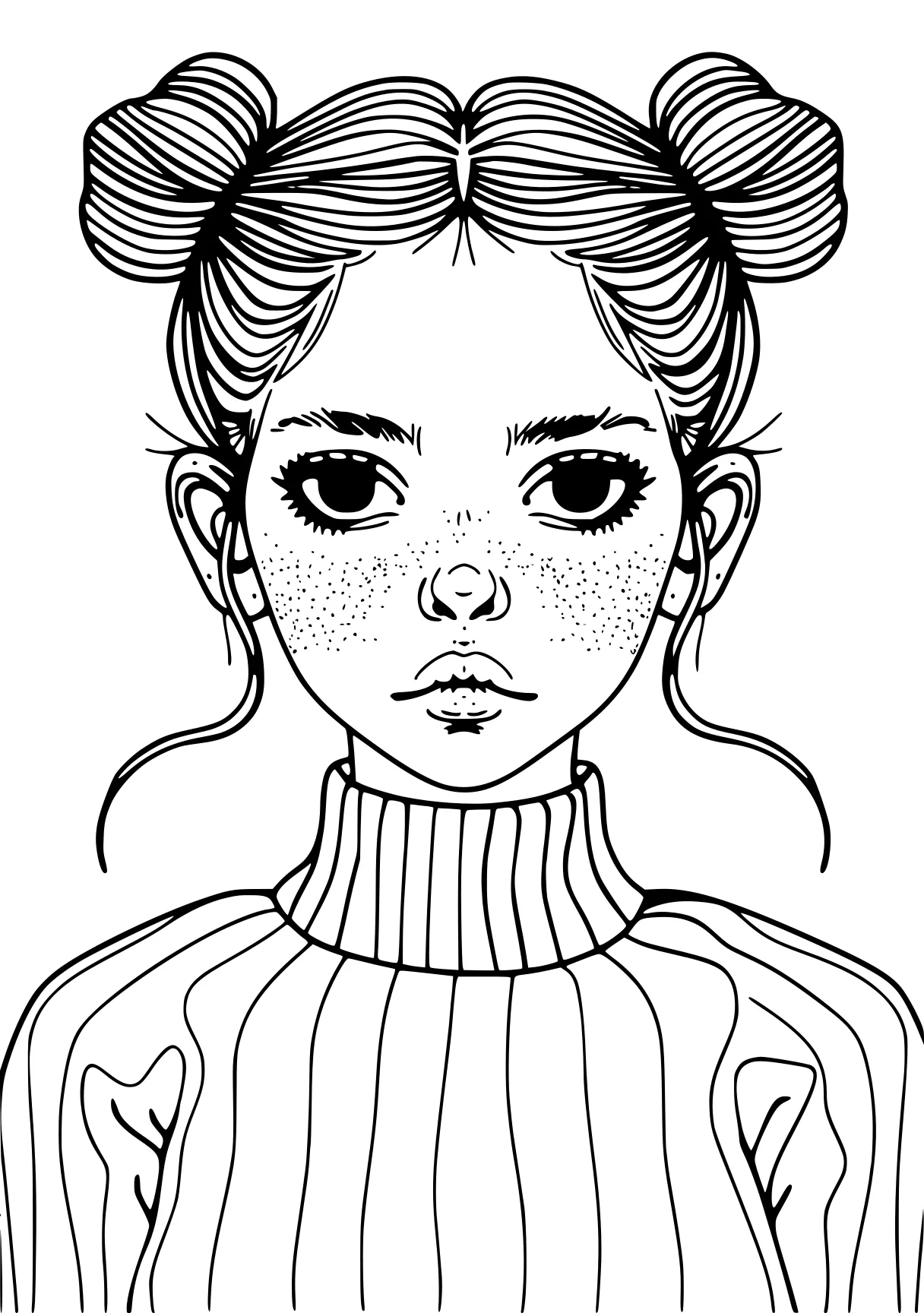 aesthetic coloring page illustrator, sweater, doll, girl, drawing, free downloads