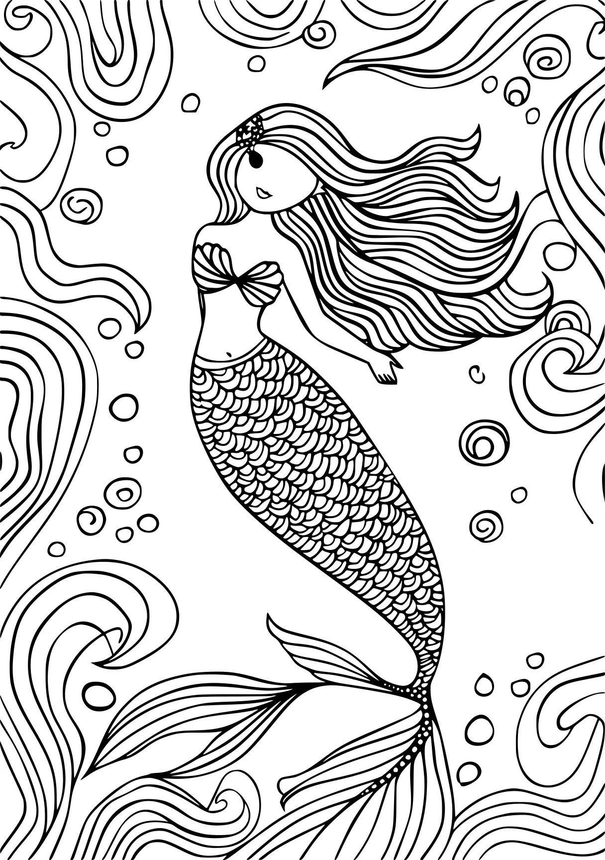 mermaid coloring pages mermaid, zentangle, siren, fish, free page downloads