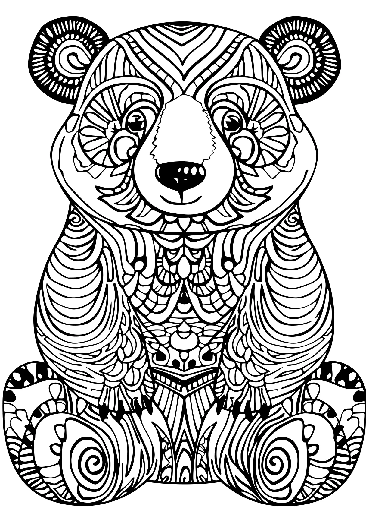 adult coloring printable zentangle, koala, bear, free page downloads