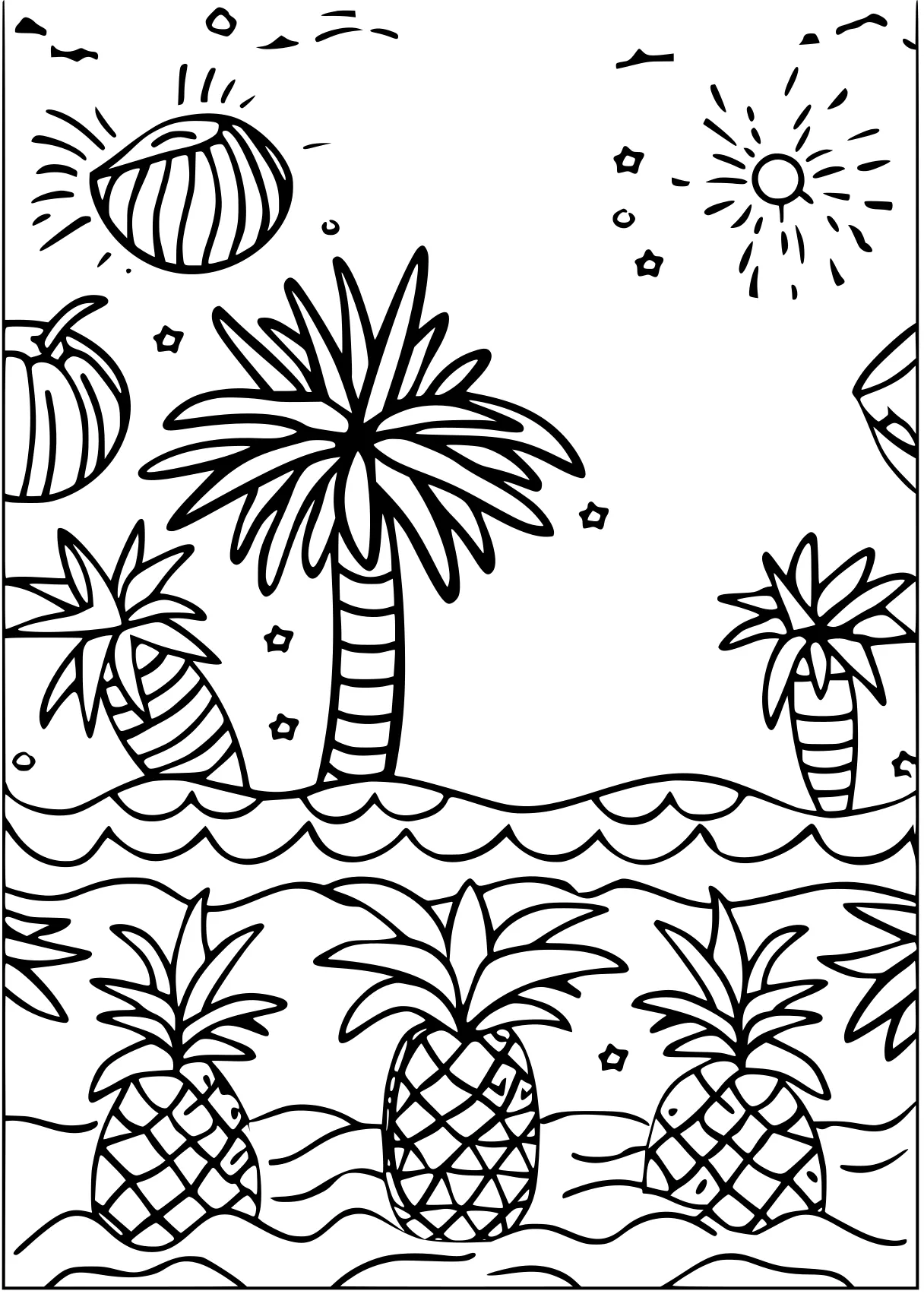 summer coloring pages, palm, printables, plants, free page downloads