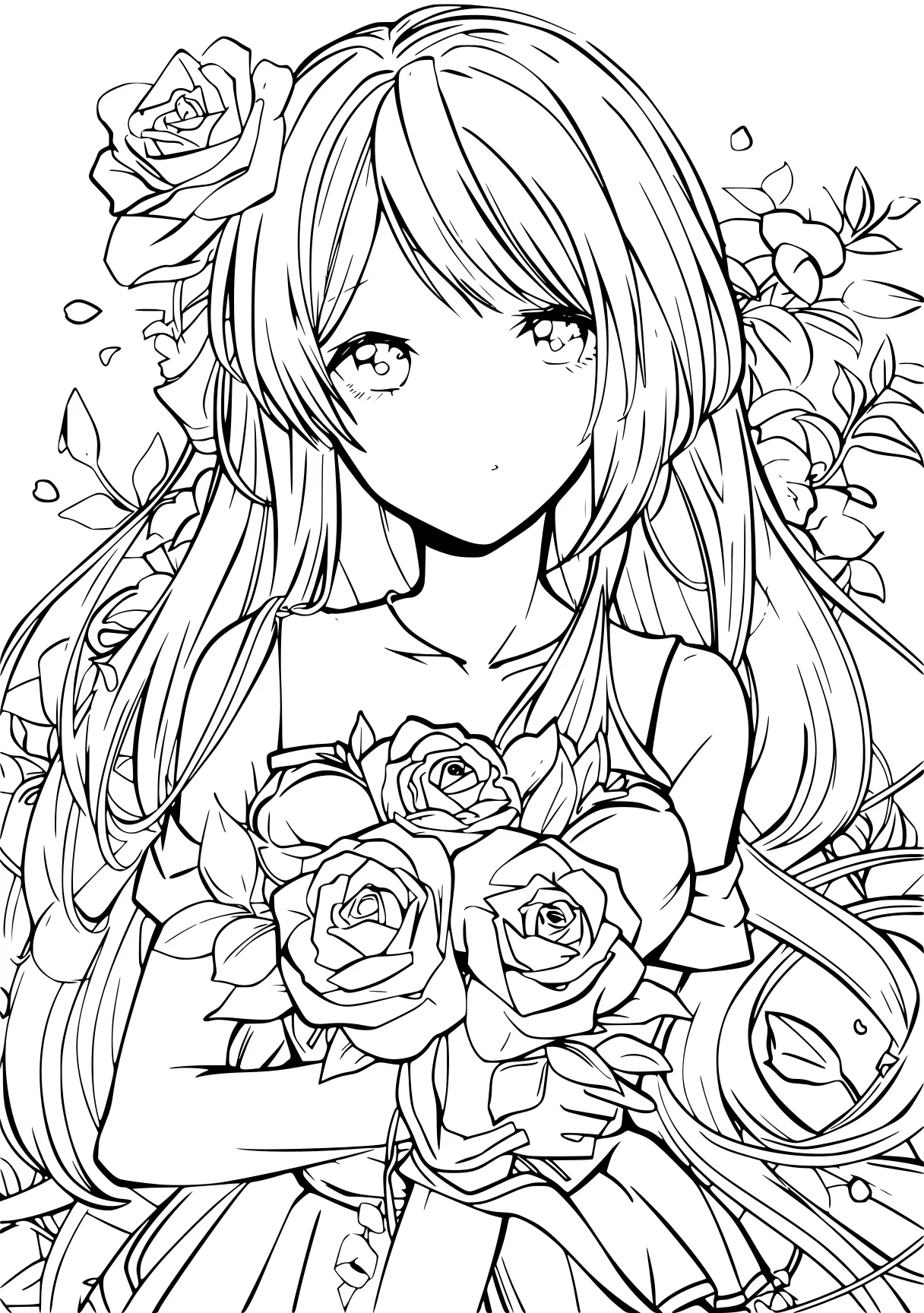 anime coloring sheet, wedding, coloring, rose, marry, free page downloads