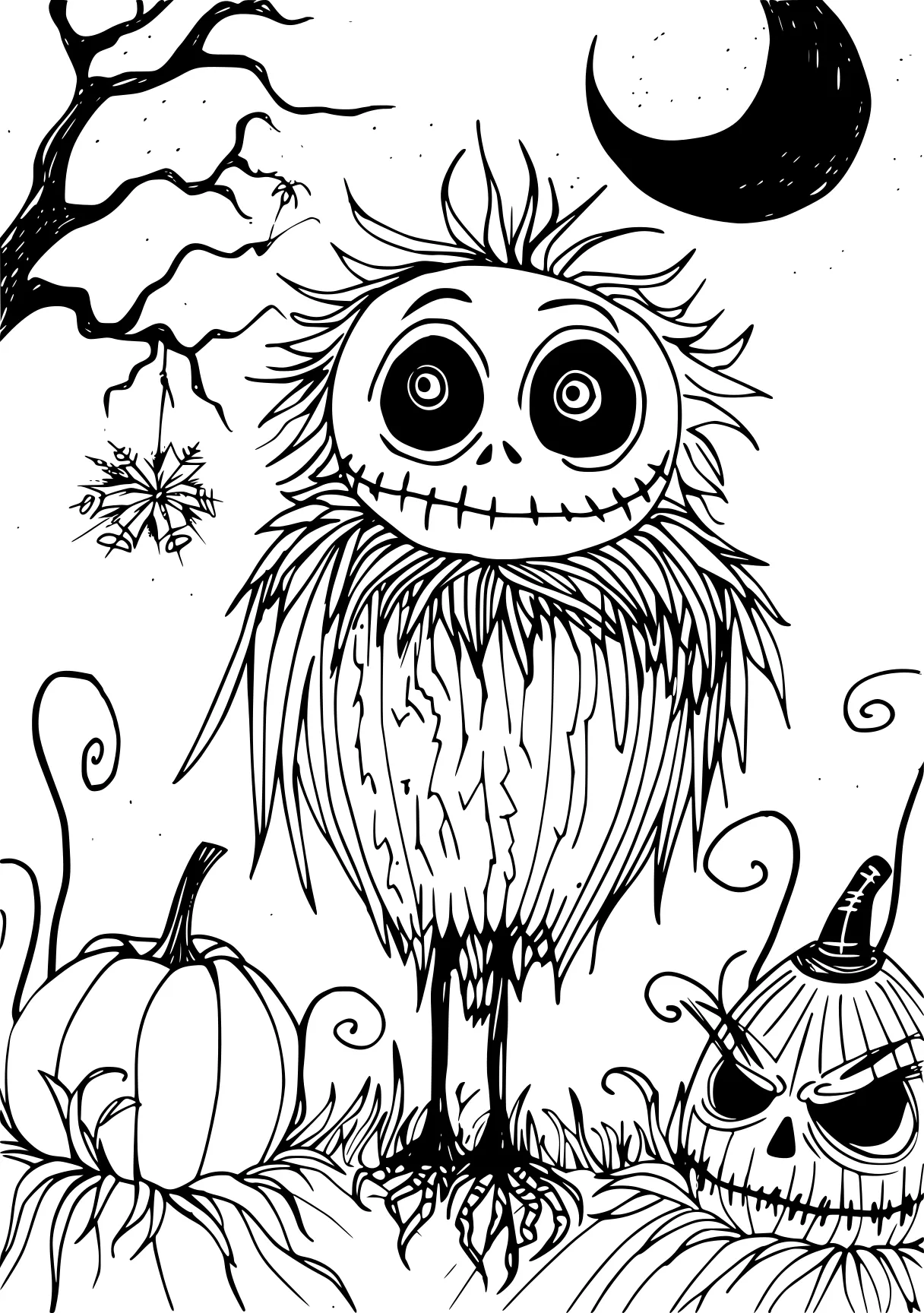 nightmare before christmas coloring page owl, scarecrow, skellington, boo, halloween, free downloads