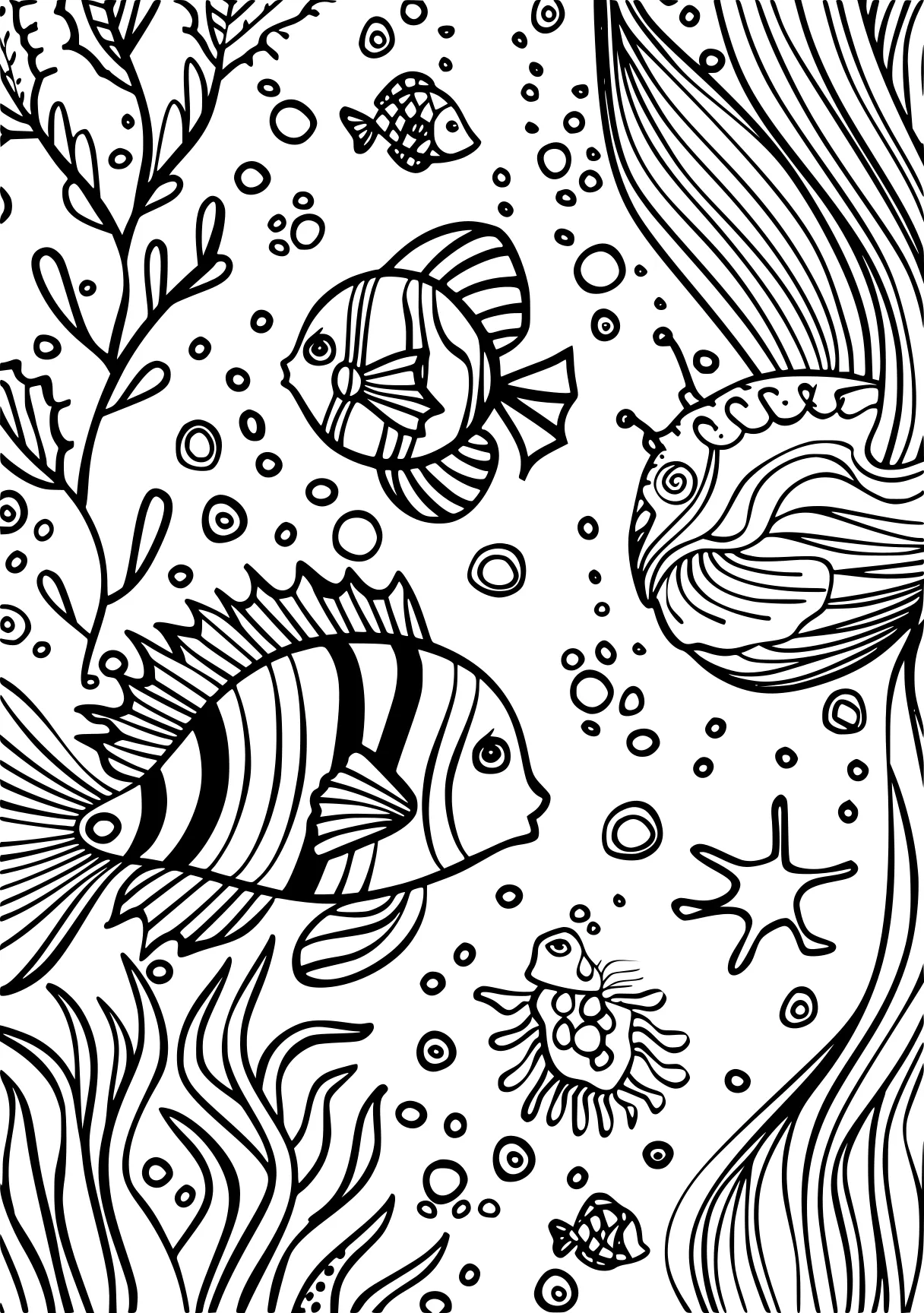 ocean coloring pages zentangle, fish, illustrator, free page downloads