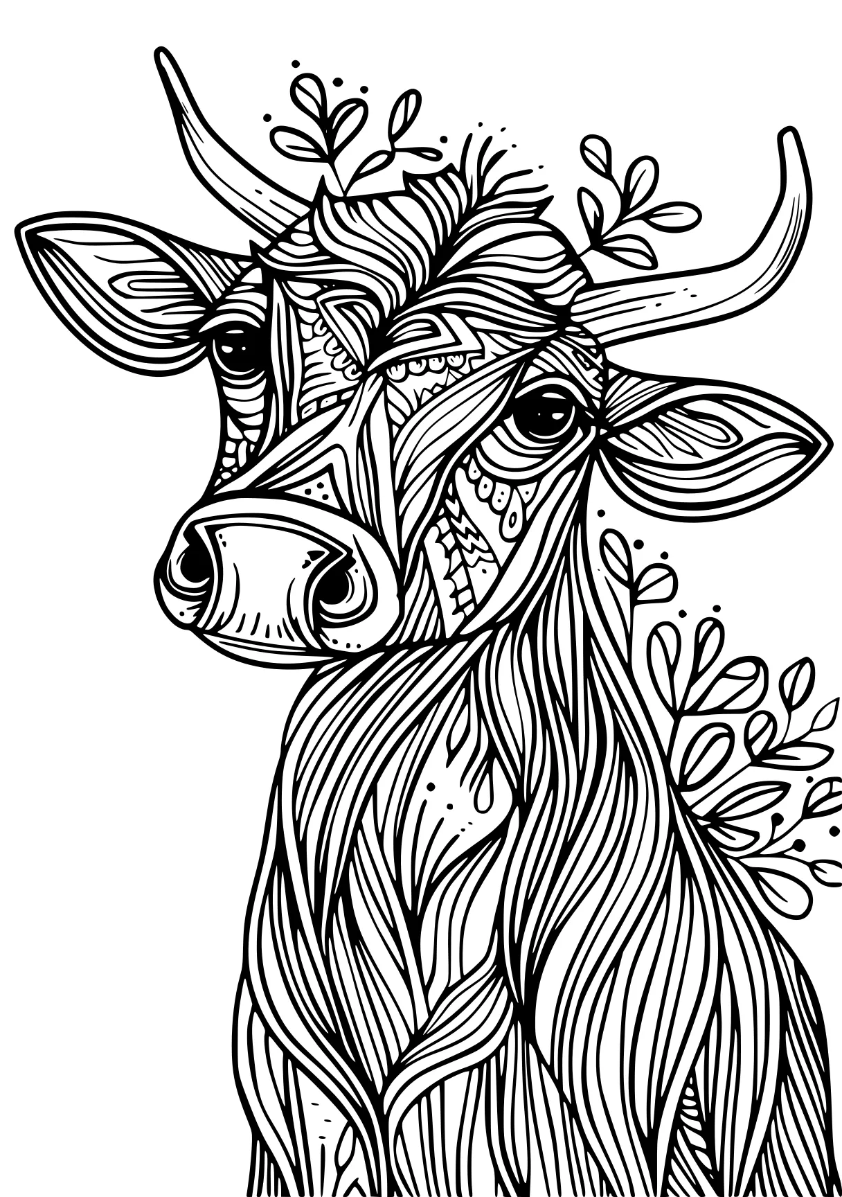 free online coloring pages cow, deer, moose, illustrator, page downloads