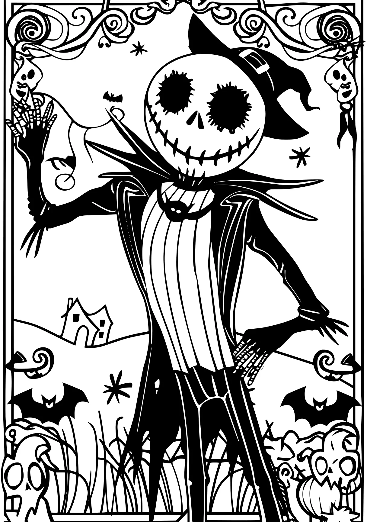 jack skellington coloring page skellington, muertos, skeleton, vampirina, scarecrow, free downloads