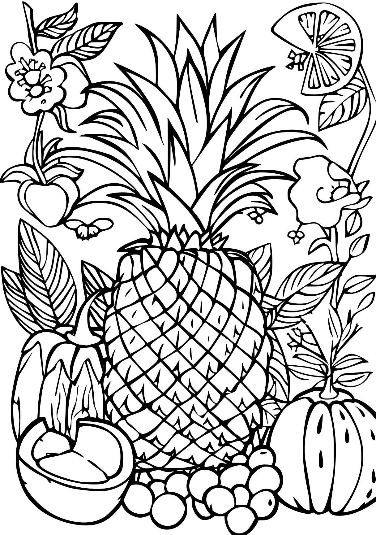 summer coloring sheet pineapple, zentangle, rooster, free page downloads