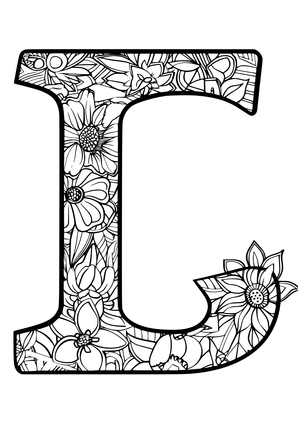 letter coloring pages, floral, letters, ten, free page downloads