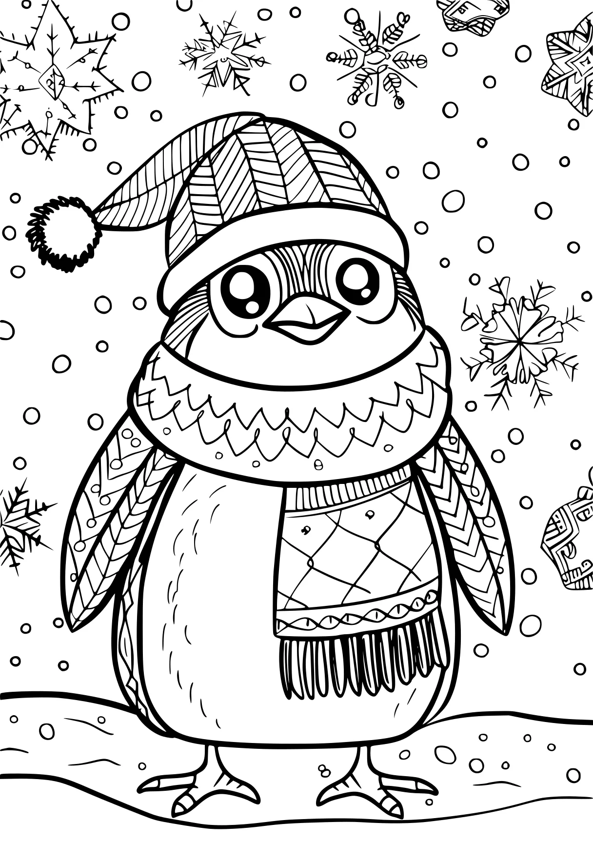 cute christmas coloring pages, penguin, snowman, owl, free page downloads