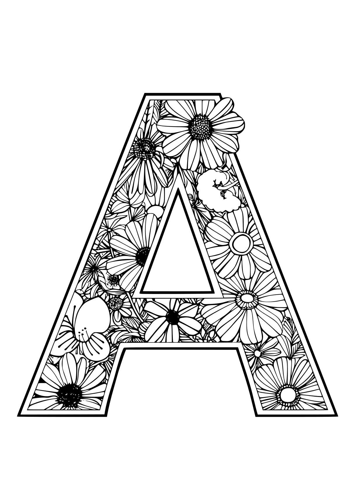 letter a coloring sheet a4, floral, a, an, illustrator, free page downloads