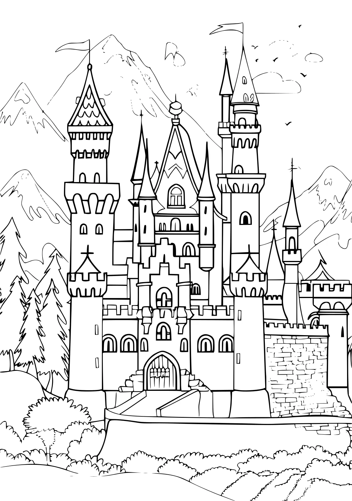 castle coloring page, castle, printables, illustrator, free downloads