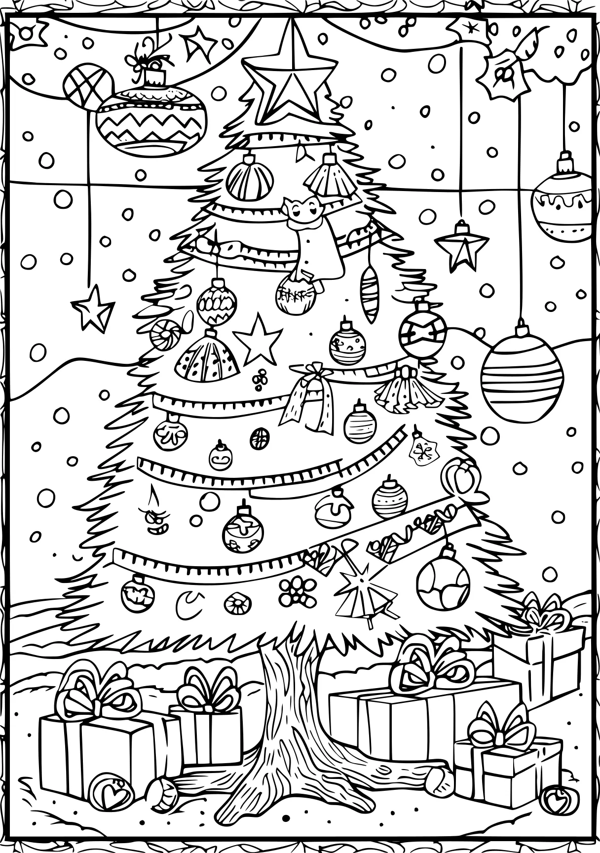 easy christmas coloring pages, tree, ornament, christmas, free page downloads