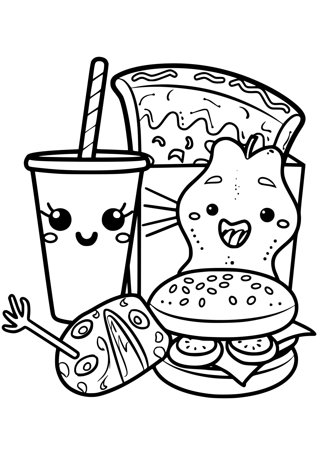 kawaii coloring pages burger, foods, food, free page downloads