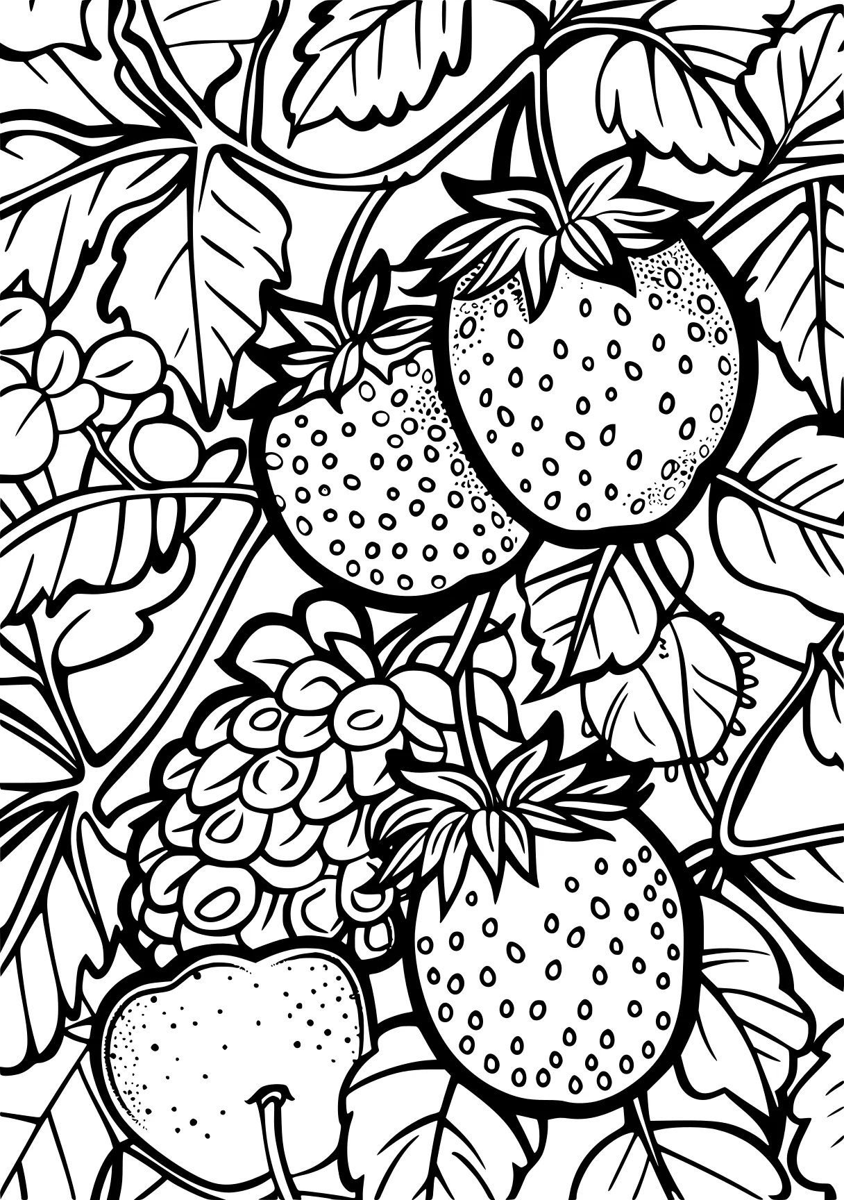 fruit coloring page, fruits, strawberry, zentangle, free downloads