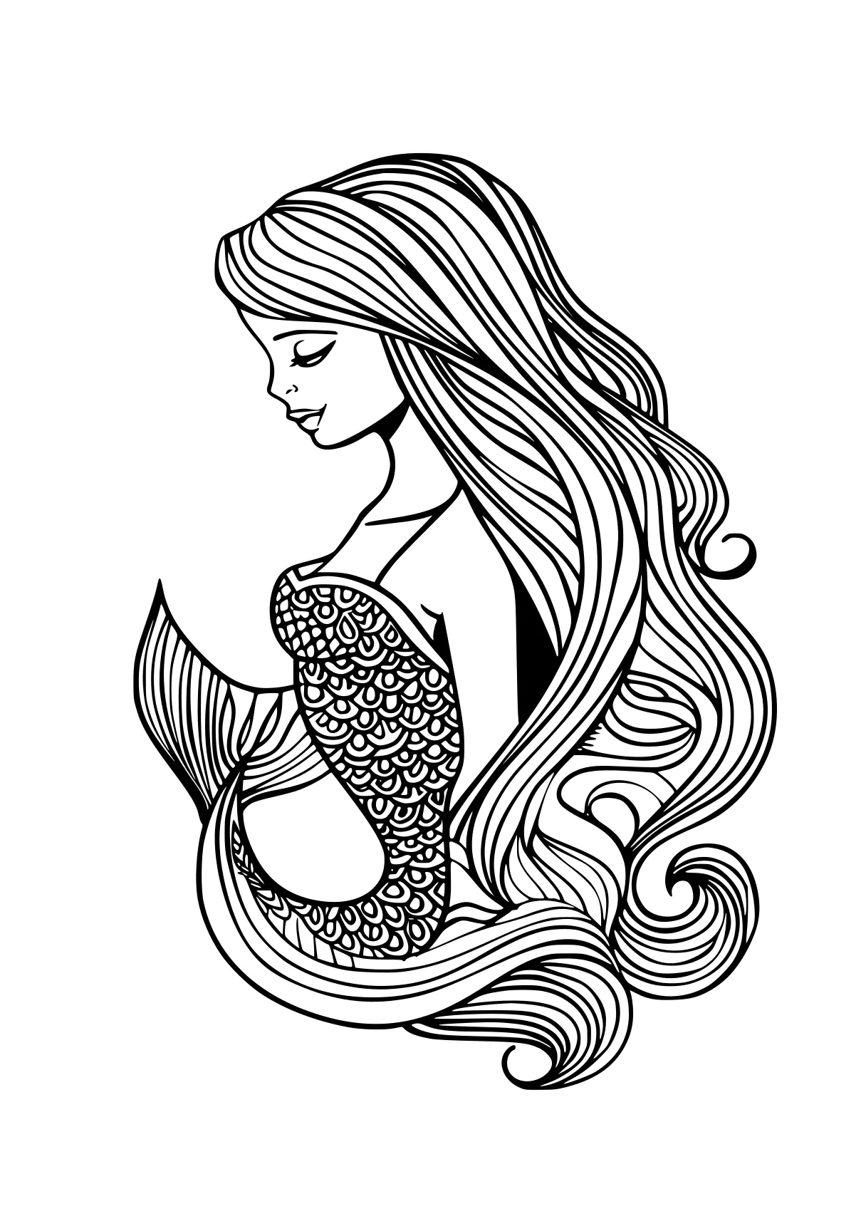 online colouring mermaid, ariel, siren, rapunzel, woman, free coloring page downloads