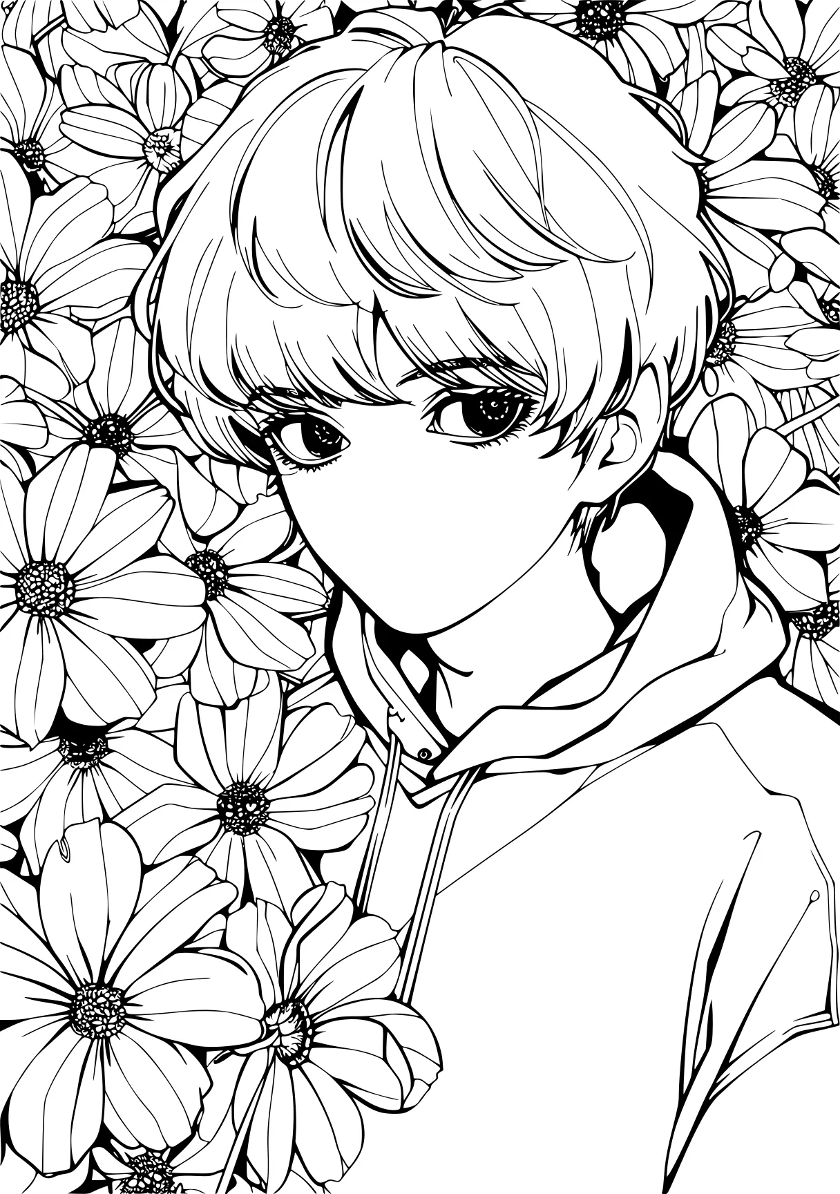 anime coloring sheet flower, sunflower, preview, floral, free page downloads