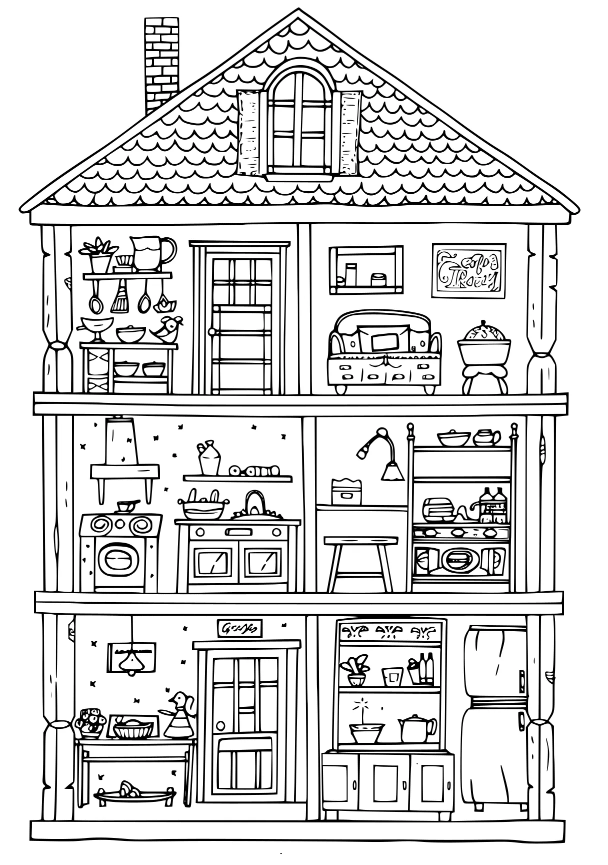 gabby's dollhouse coloring page, dollhouse, kitchen, house, free downloads