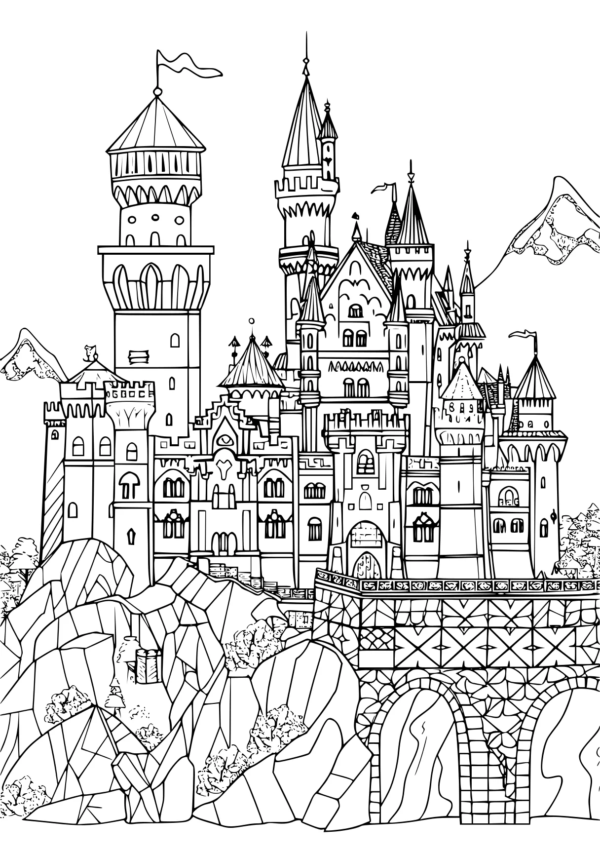 castle coloring page, castle, disneyland, zentangle, free downloads