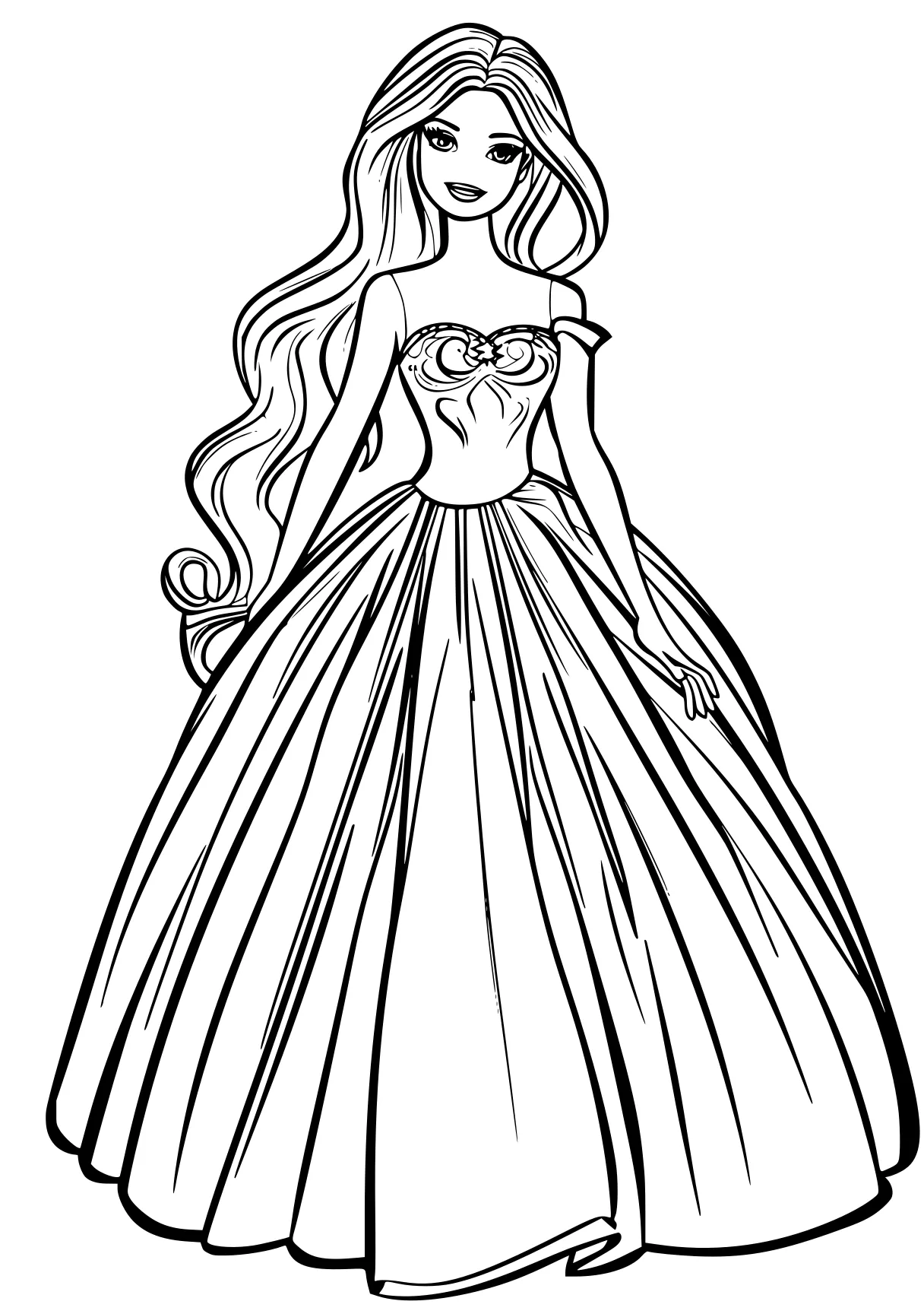 barbie coloring pages printable rapunzel, rosalina, cinderella, princess, dresses, free page downloads