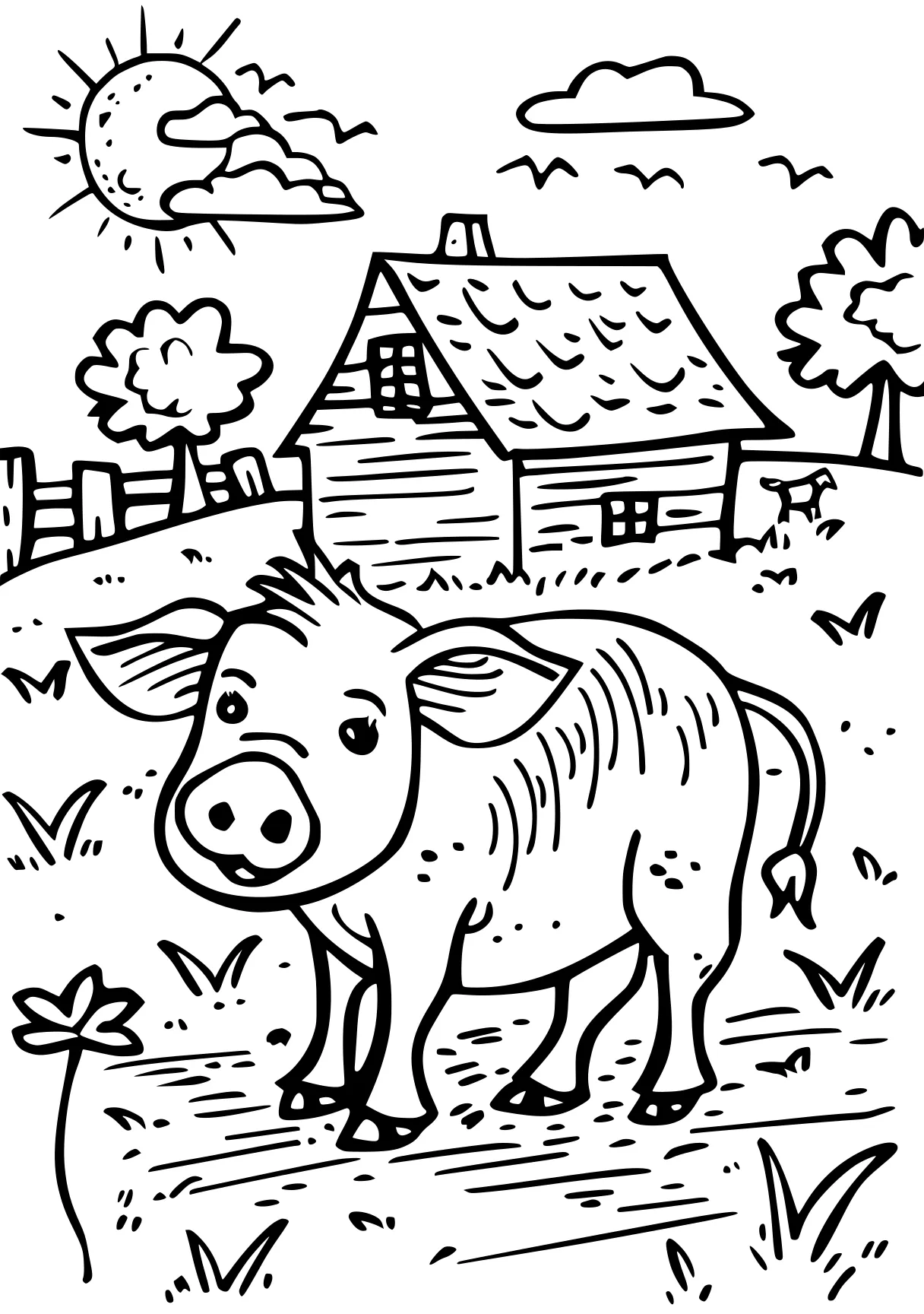 animals on the farm coloring pages cow, pig, peppa, farm, buffalo, free page downloads