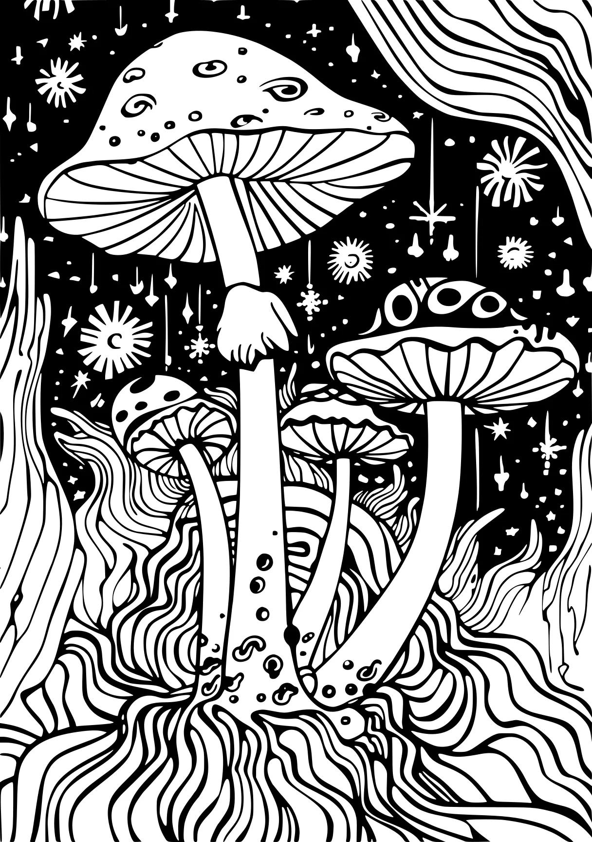 trippy coloring pages mushroom, acid, wonderland, free page downloads