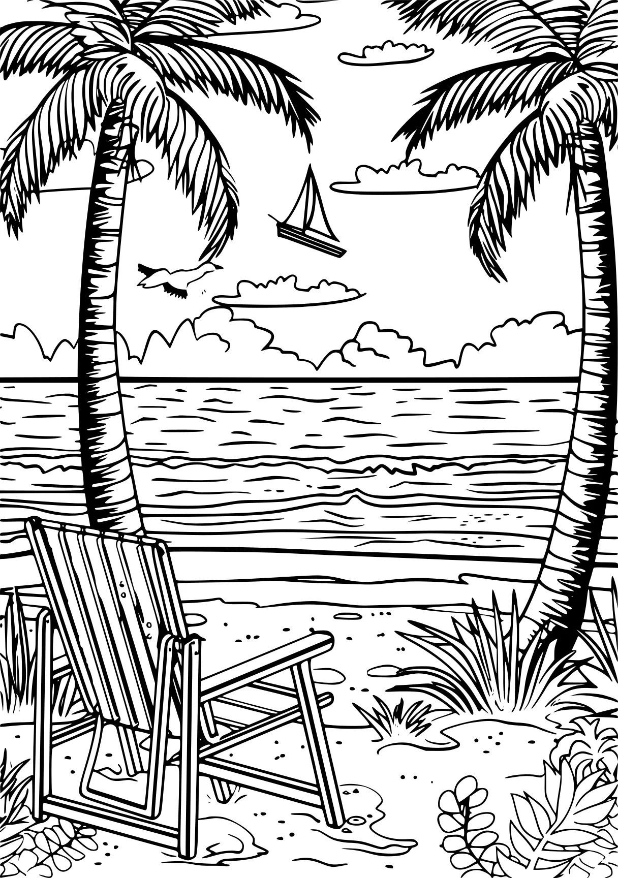 beach coloring pages, palm, beach, background, free page downloads