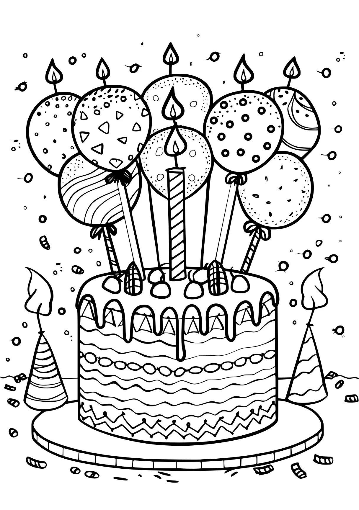 birthday coloring page, birthday, printables, cake, free downloads