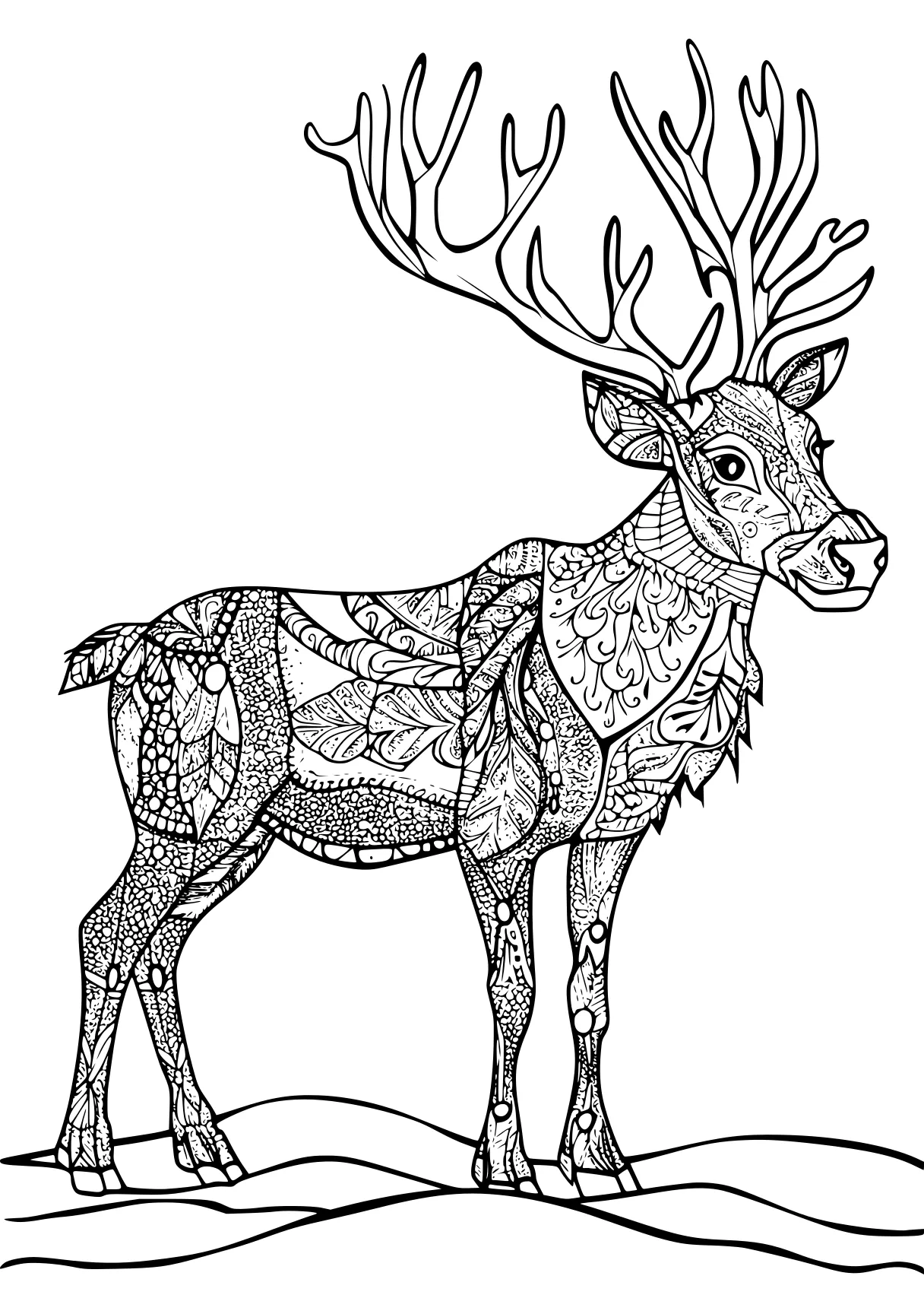 reindeer coloring page deer, reindeer, rudolph, zentangle, free downloads