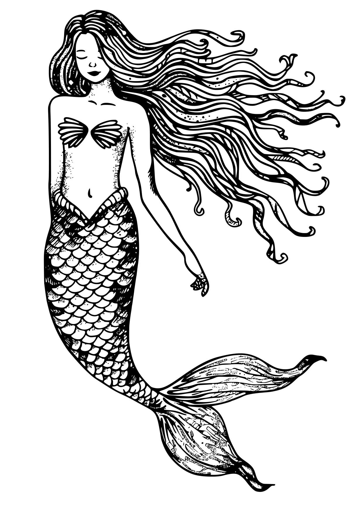 mermaid coloring sheet mermaid, siren, ariel, fish, zentangle, free page downloads