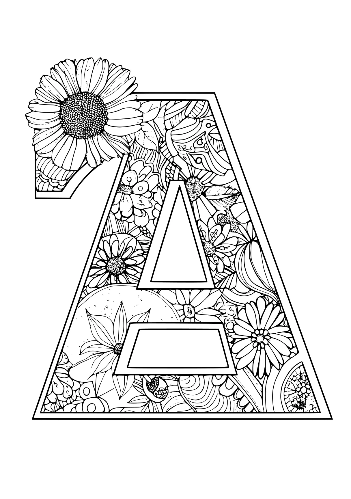 letter a coloring pages a4, floral, a, free page downloads