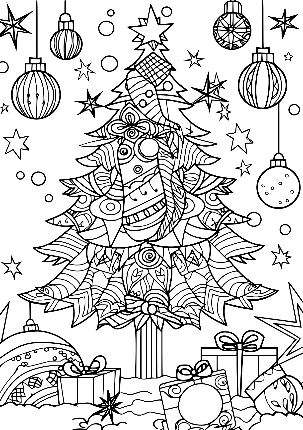 christmas coloring sheets printable, ornament, tree, zentangle, free page downloads