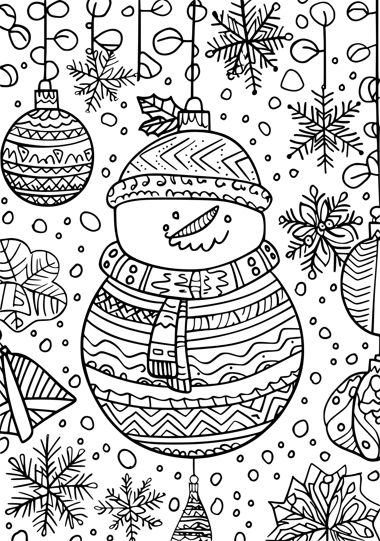 christmas coloring pictures, snowman, ornament, zentangle, free page downloads