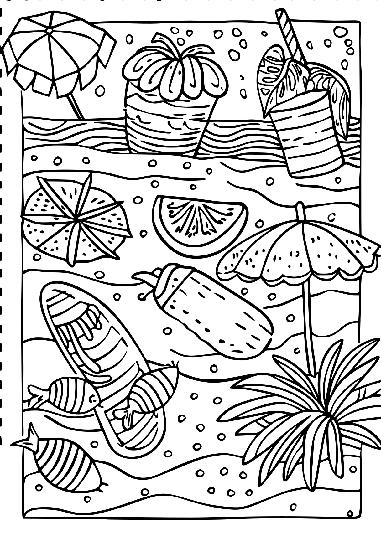 summer coloring sheet, zentangle, fruits, colouring, free page downloads