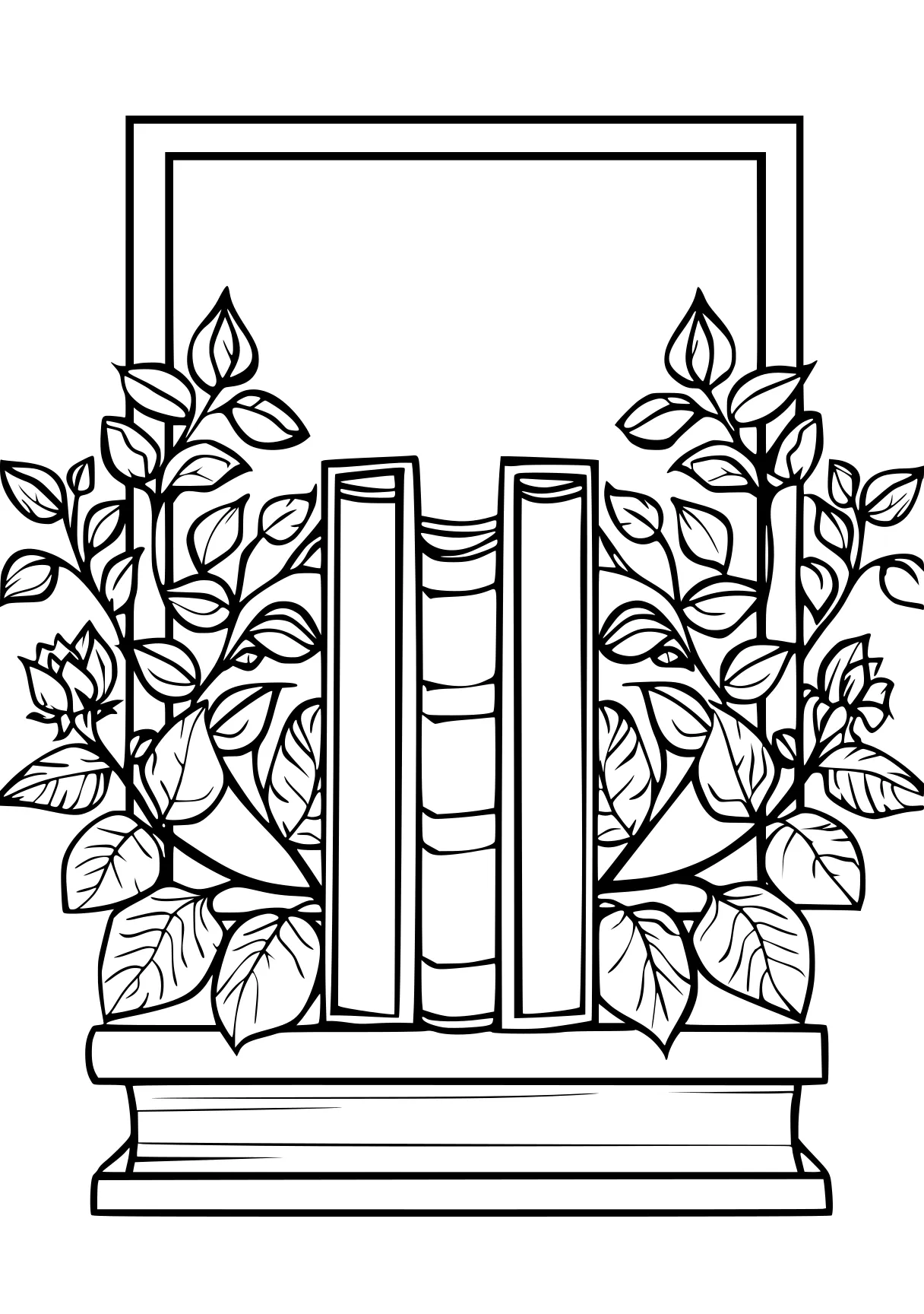 printable coloring book, shelf, books, ornament, free page downloads