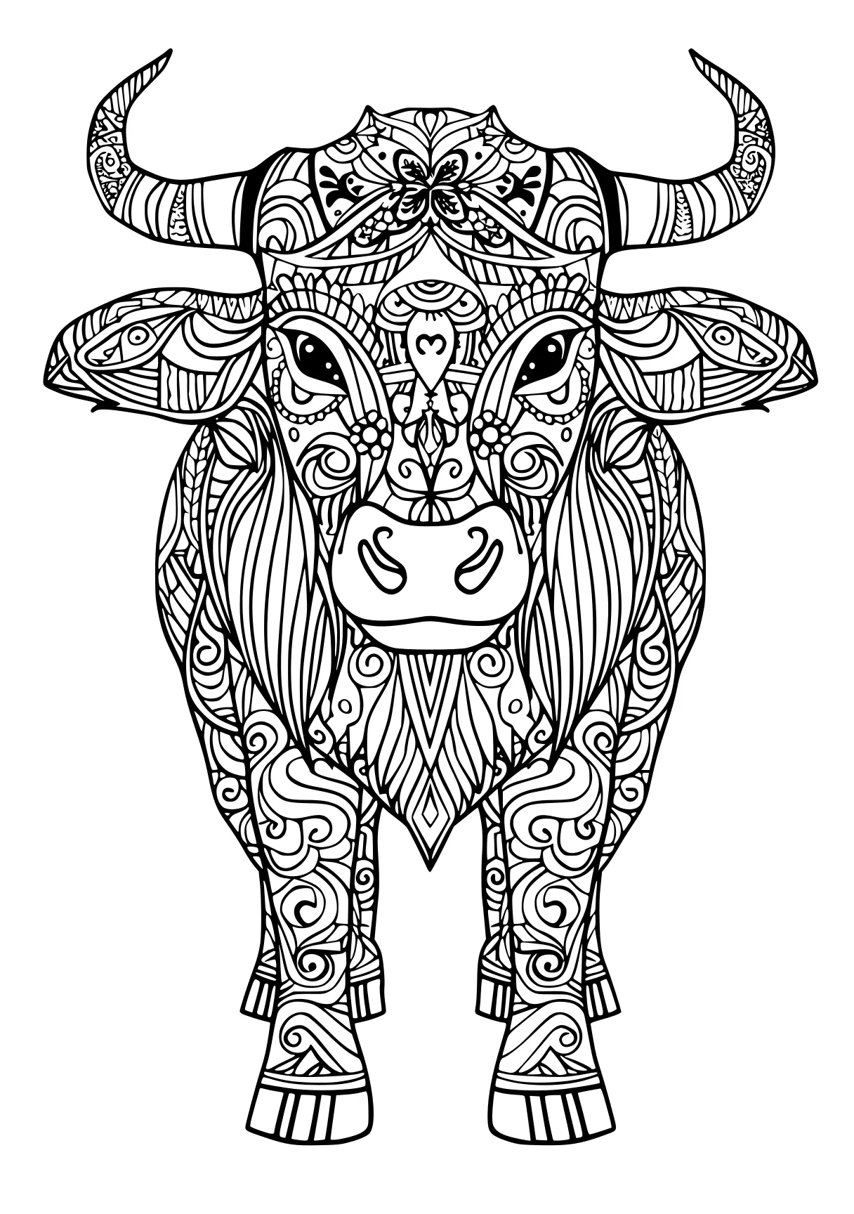 coloring pages to print cow, buffalo, rhino, free page downloads