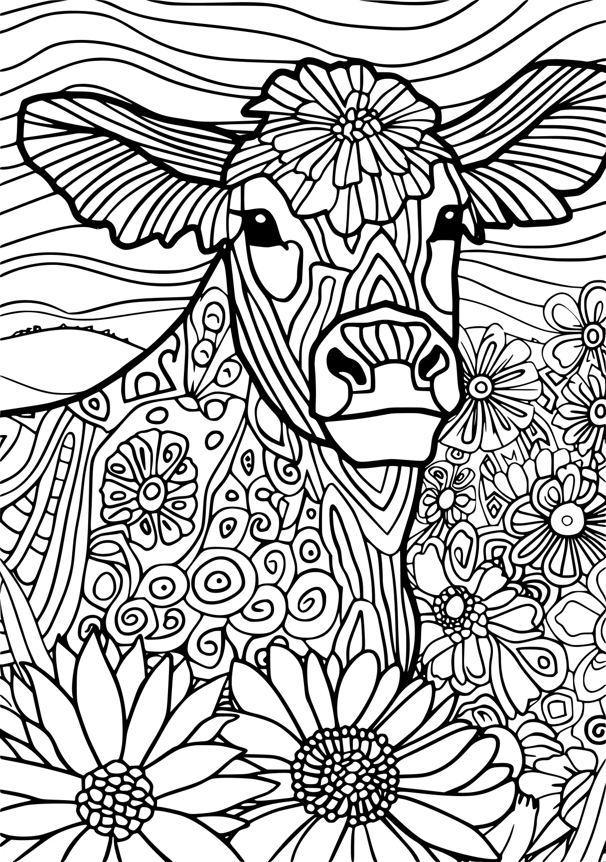 farm animal coloring pages, zentangle, cow, colouring, free page downloads