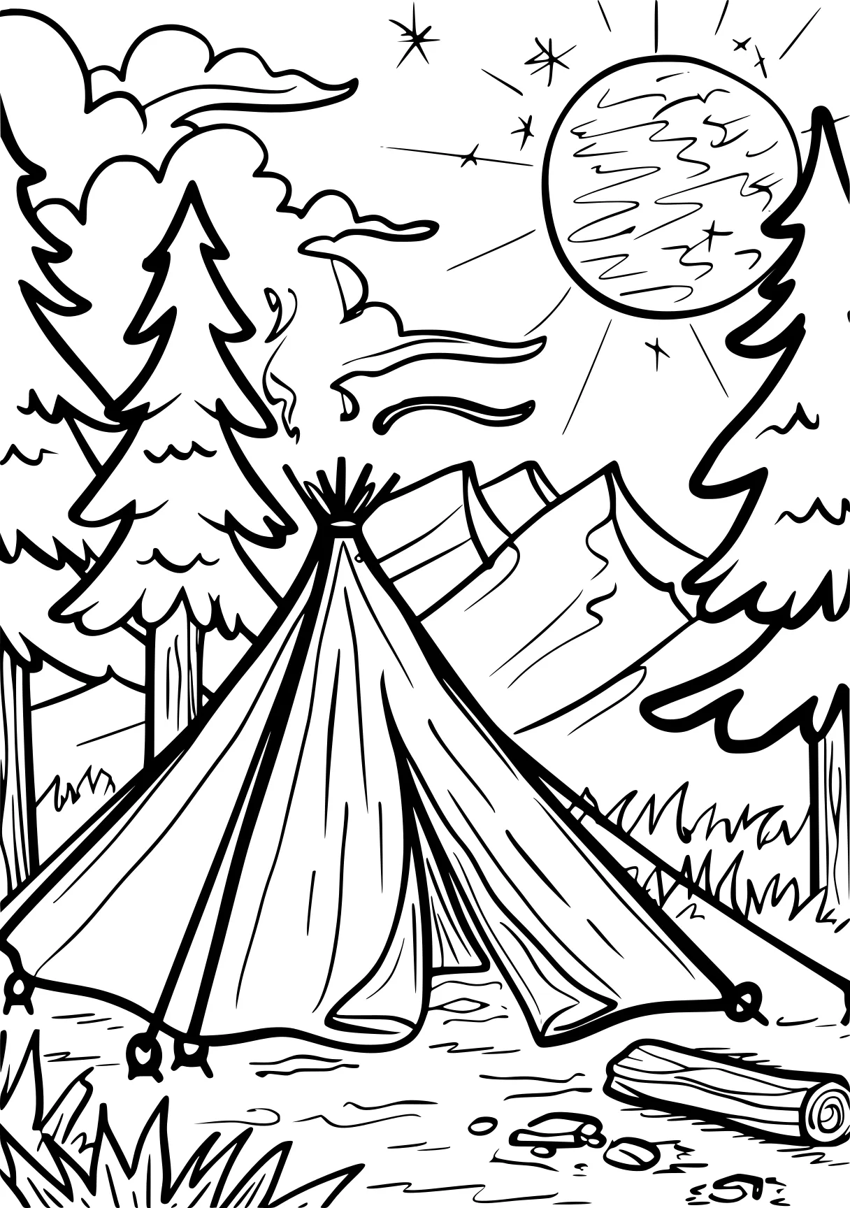 camping coloring pages camping, forest, trees, free page downloads